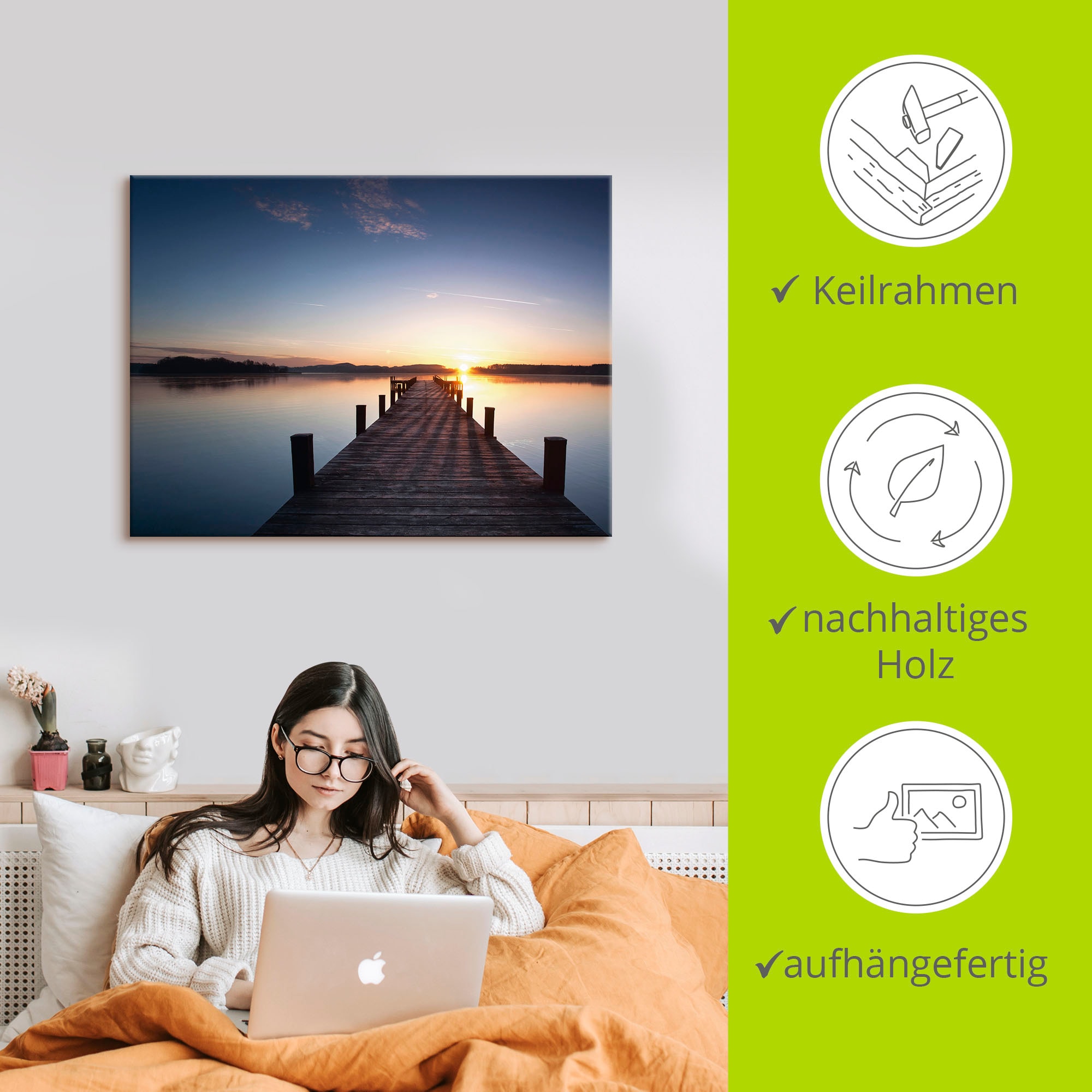 Artland Leinwandbild »Sonnenstrahlen - Sonnenuntergang« Gewässer 1 Stk. tlg. auf Holzrahmen gespannt