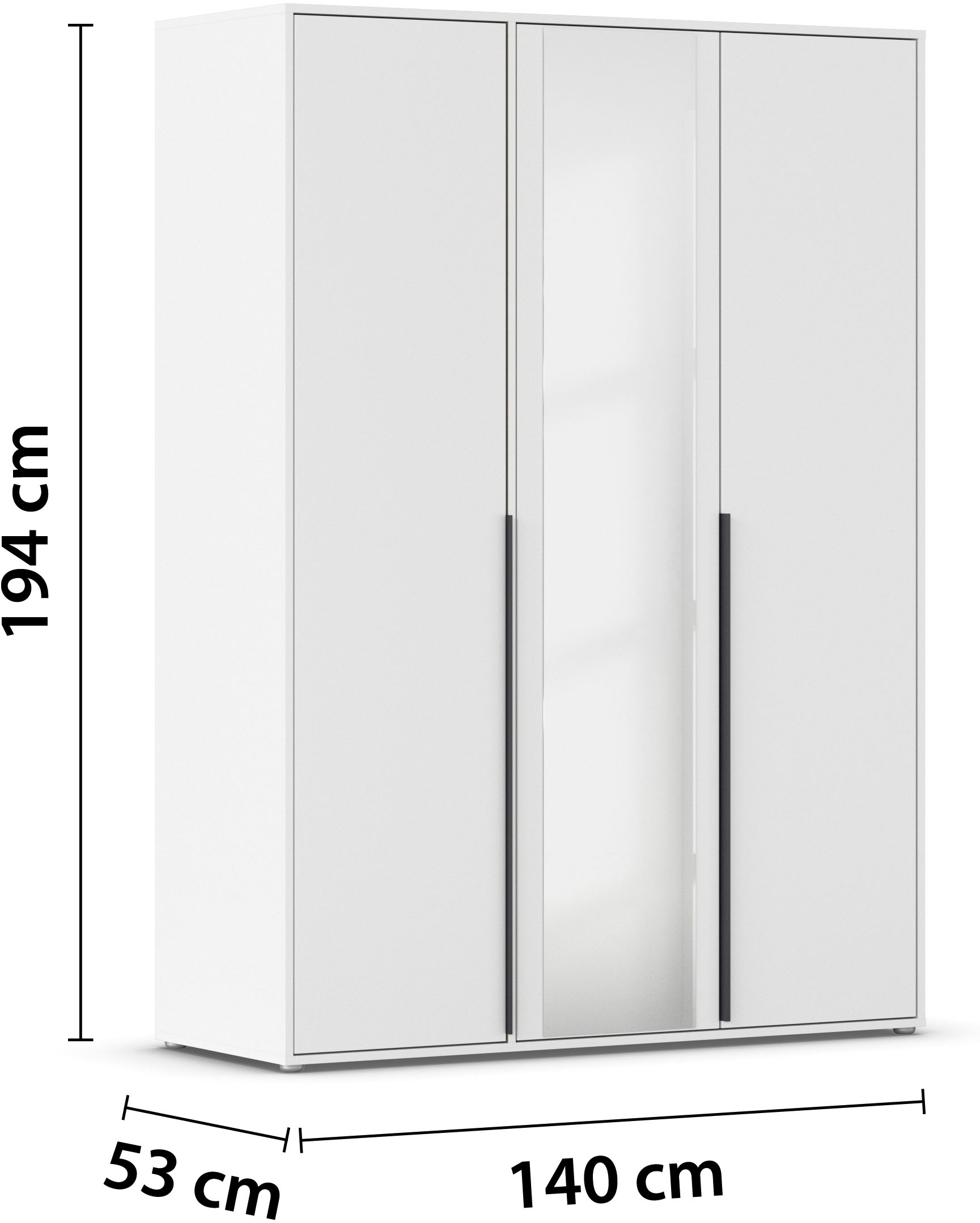 rauch Drehtürenschrank »Kleiderschrank Schrank Garderobe Wäscheschrank NAGATA mit Spiegel«, (in 3 verschiedenen Ausstattungen BASIC/CLASSIC/PREMIUM), und modernen Stangengriffen in Graumetallic TOPSELLER MADE IN GERMANY