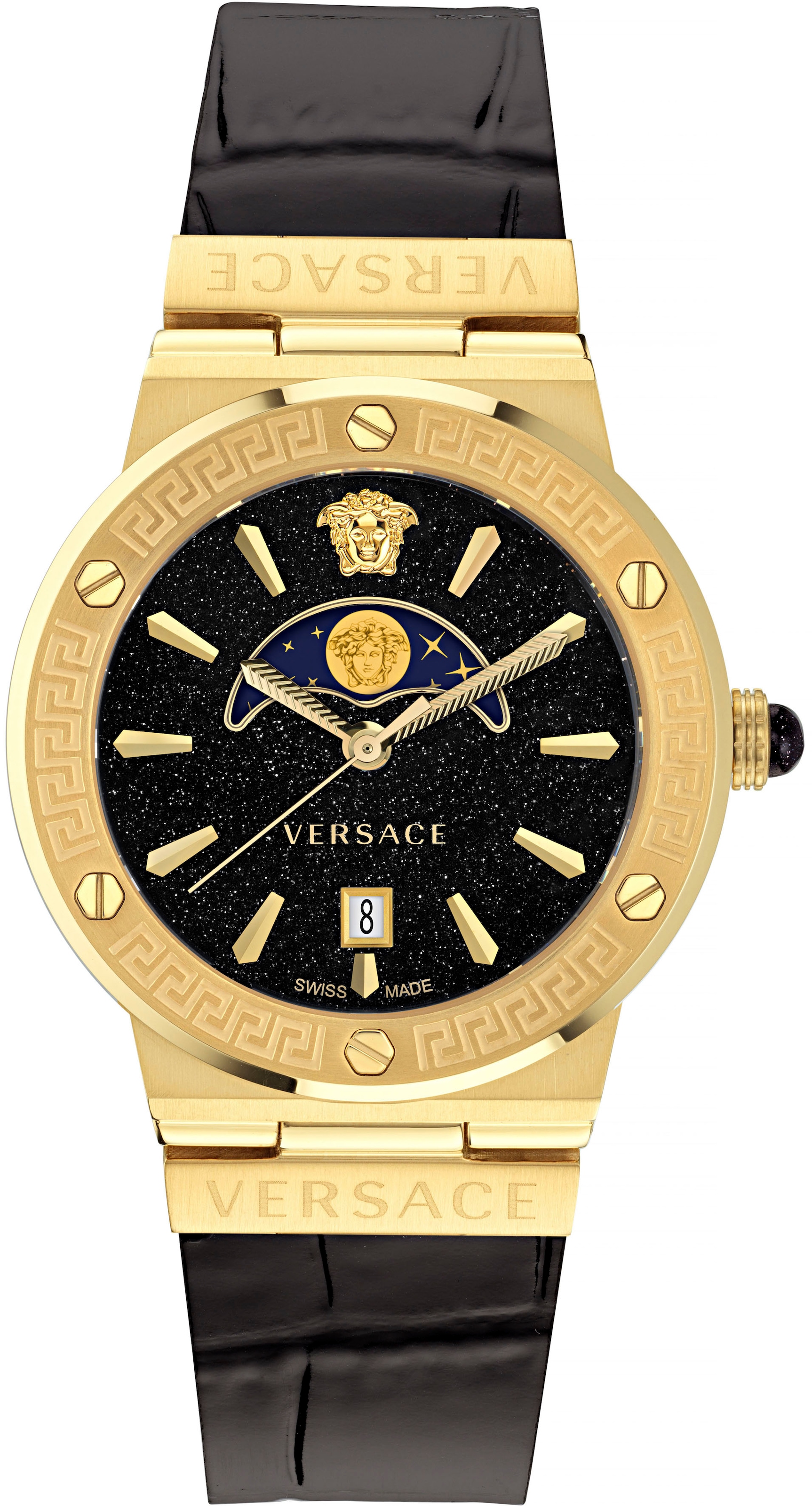 Versace Quarzuhr »GRECA LOGO MOONPHASE, VE7G00123«, Armbanduhr, Damenuhr, Saphirglas, Datum, Swiss Made