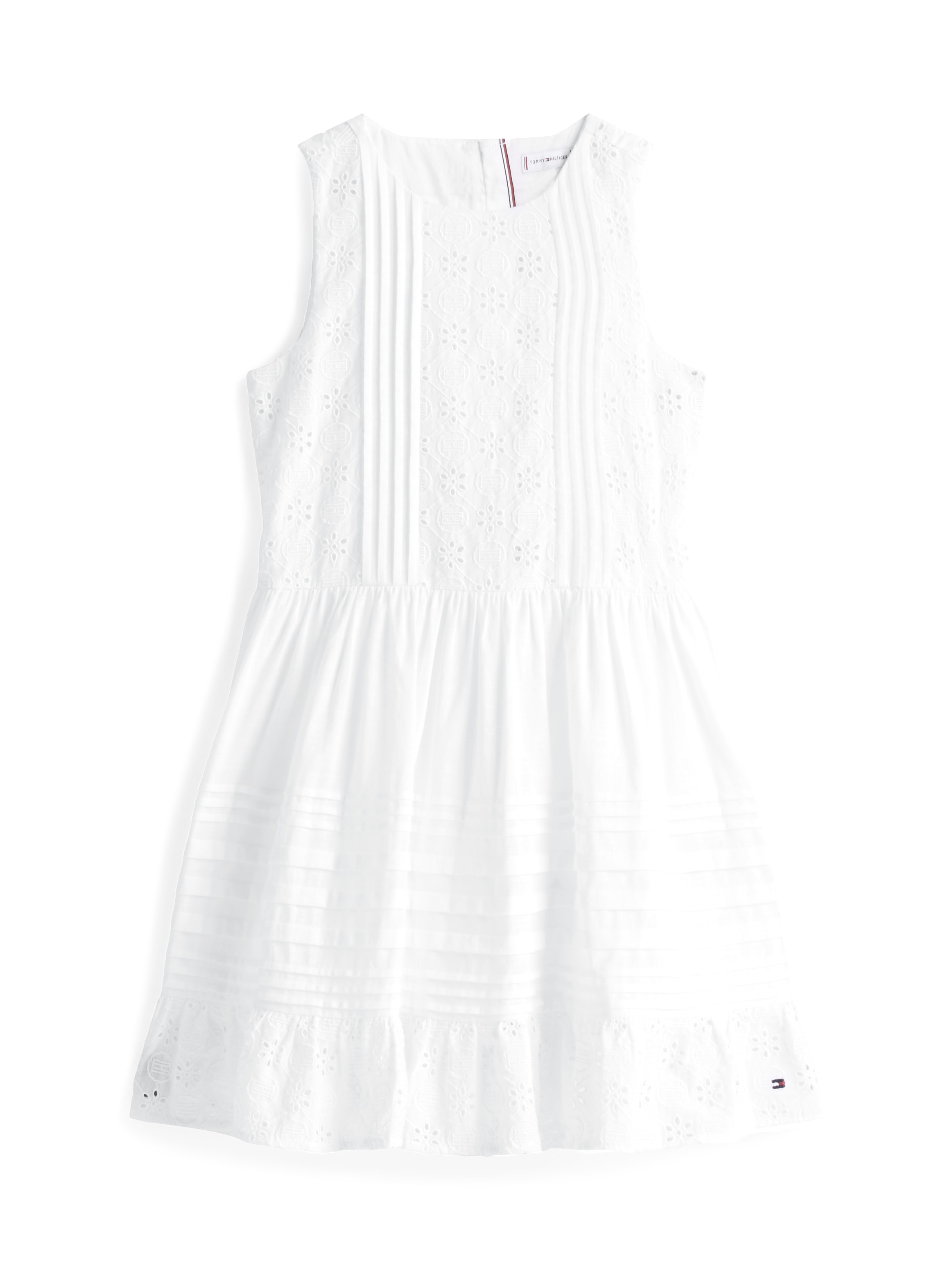 Tommy Hilfiger Sommerkleid »EMBROIDERED COTTON DRESS SLVLS«, mit zarter Lochstickerei, mit Biesen