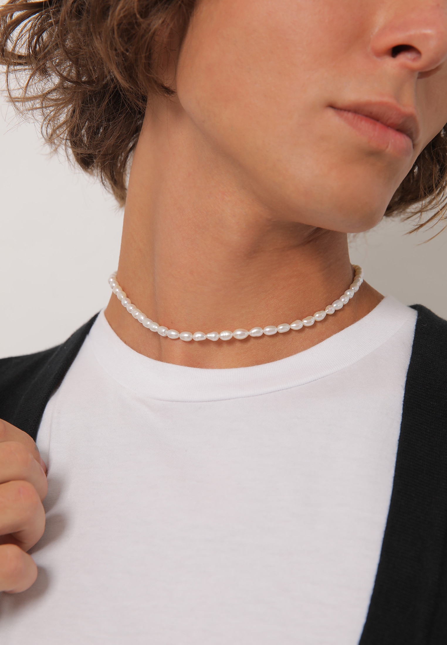 Kuzzoi Silberkette »Halskette Herren Süßwasser-Zuchtperle Oval 925 Silber«