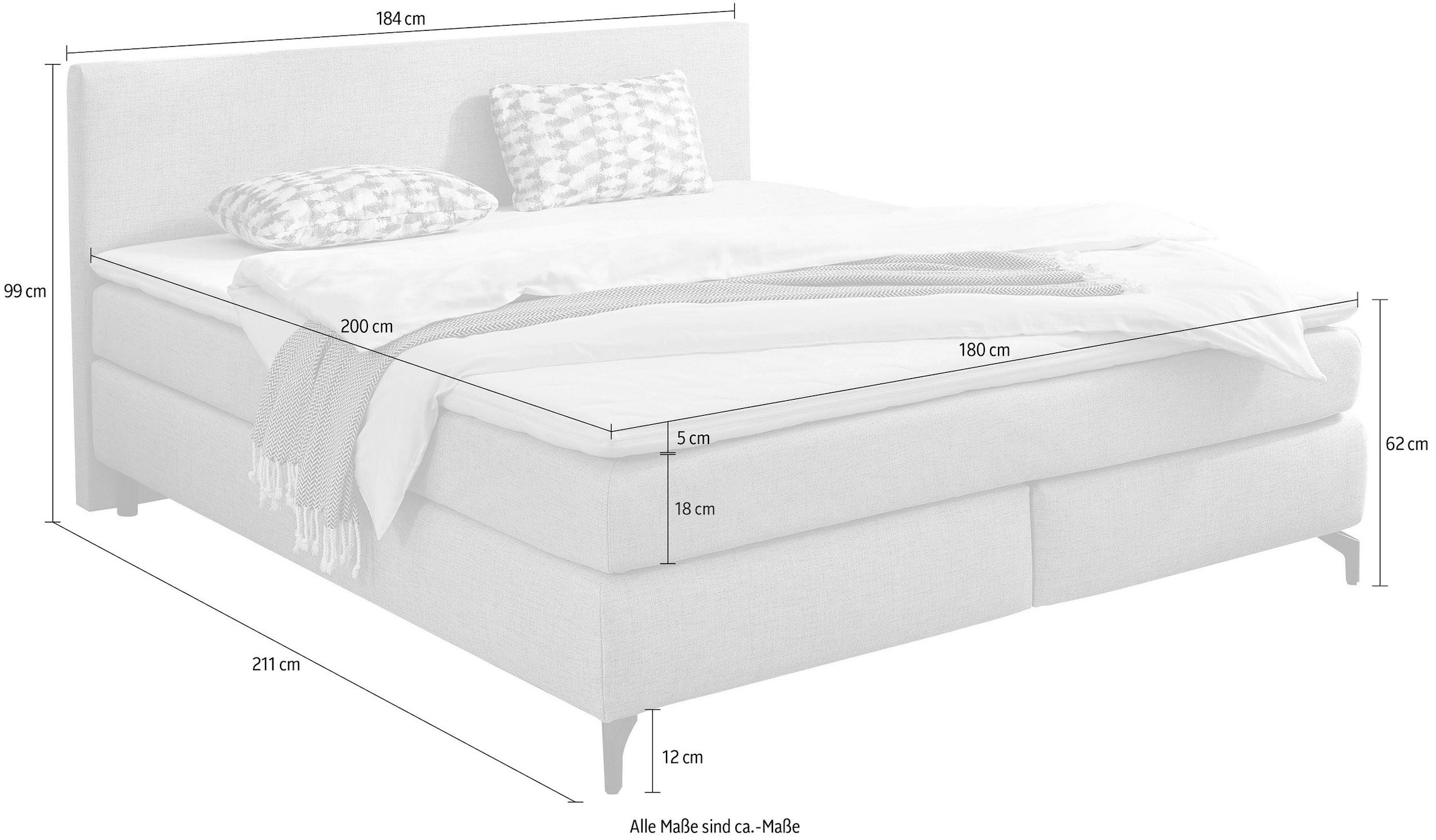 INOSIGN Boxspringbett Alinas, mit Topper und Zierkissen, in unterschiedliche Farbvarianten und Breiten lieferbar