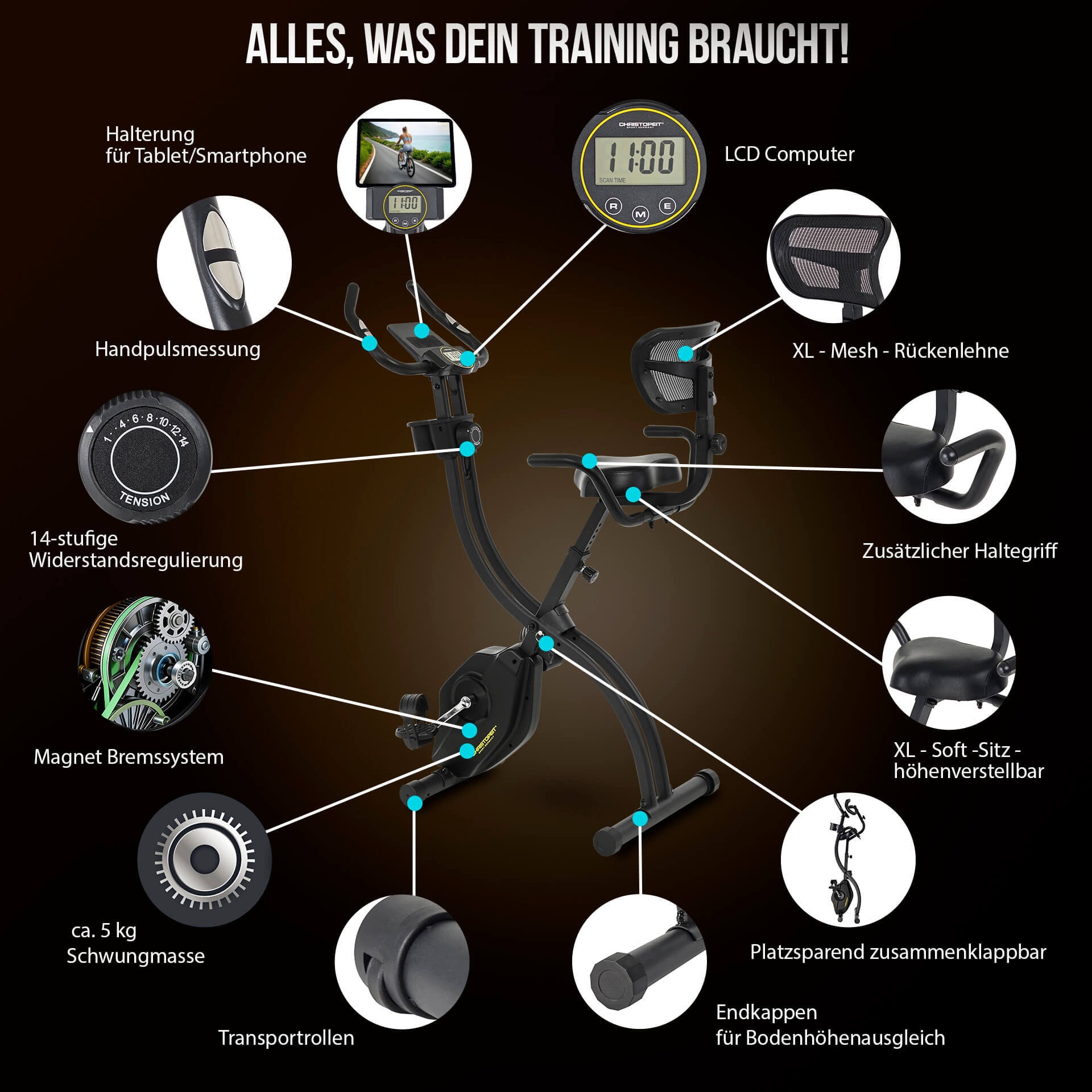 Christopeit Sport® Heimtrainer »S-Bike Velo Fit« 120 kg max. Benutzergewicht, Fahrrad, 14 Widerstandsstufen