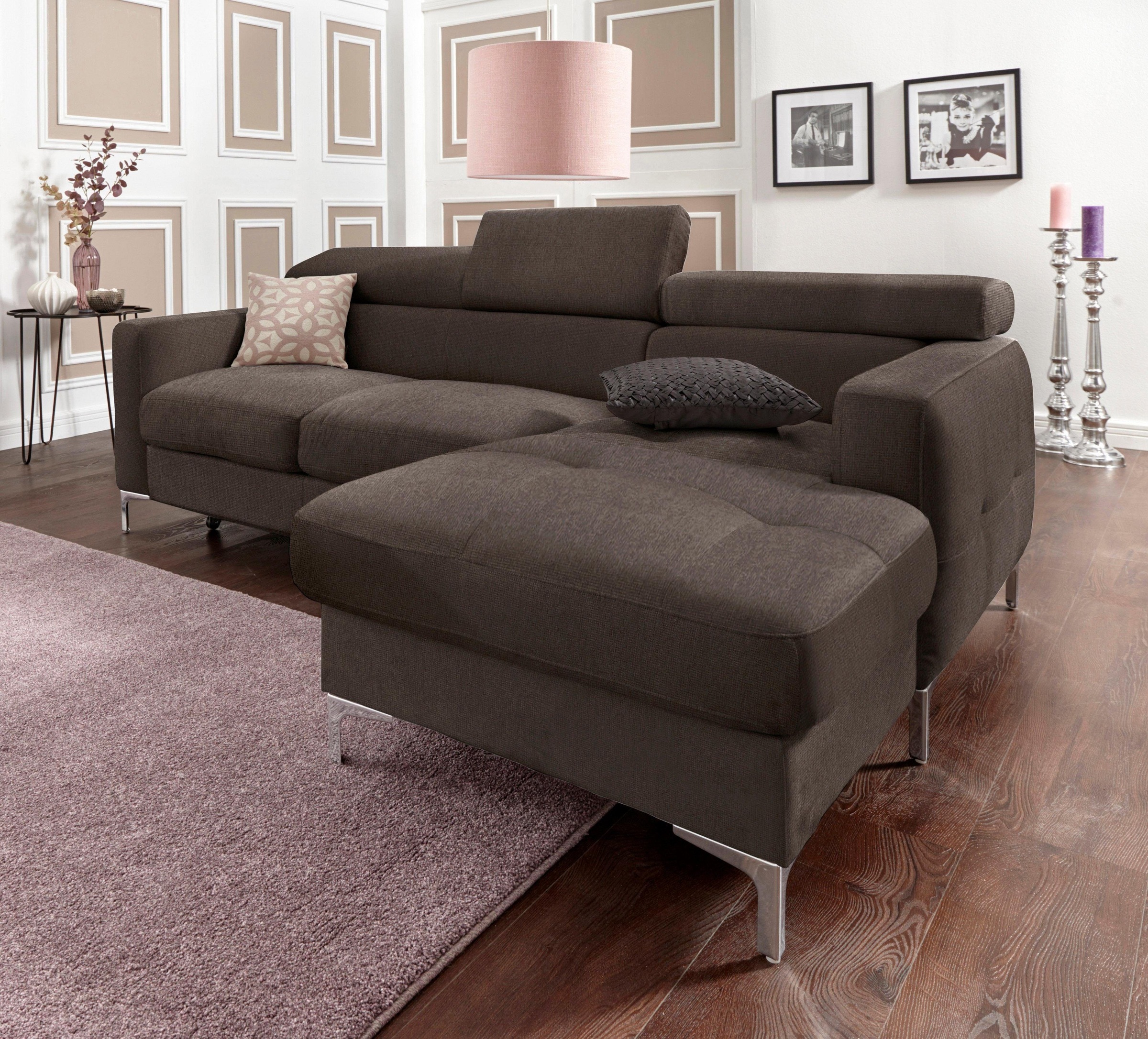 COTTA Polstergarnitur »Sammy L-Form«, (Set), Set bestehend aus: Ecksofa mit Kopfteilverstellung & Hocker