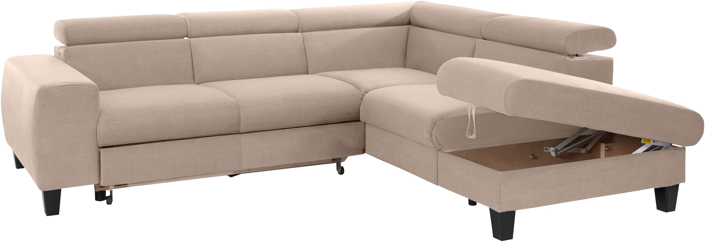 COTTA Ecksofa »Morven L-Form mit Kopfteilverstellung«, wahlweise mit Bettfunktion, Bettkasten & Wireless-Charger