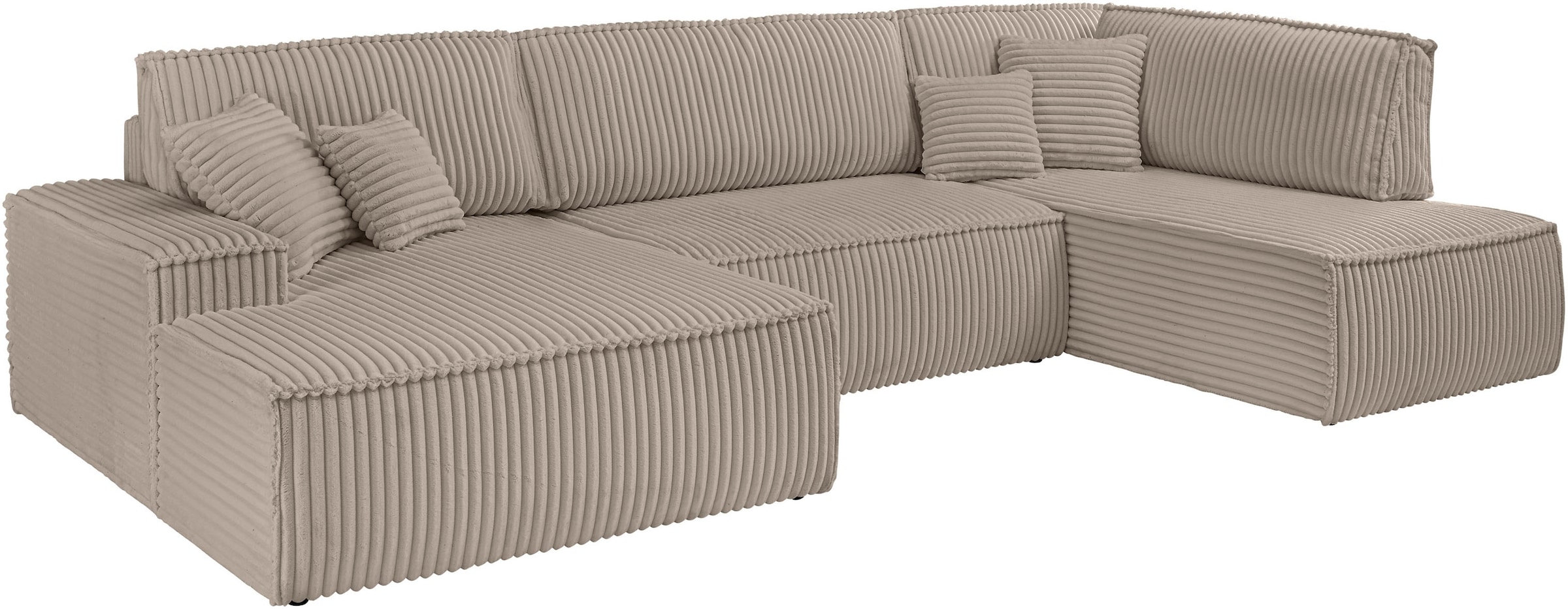 OTTO home Wohnlandschaft »FINNLEY  Cord U-Form XXL 329 cm - OTTO. Verlässliche Qualität.« Schlafsofa, Bettkasten, in Bouclé, Struktur fein und Mega Cord