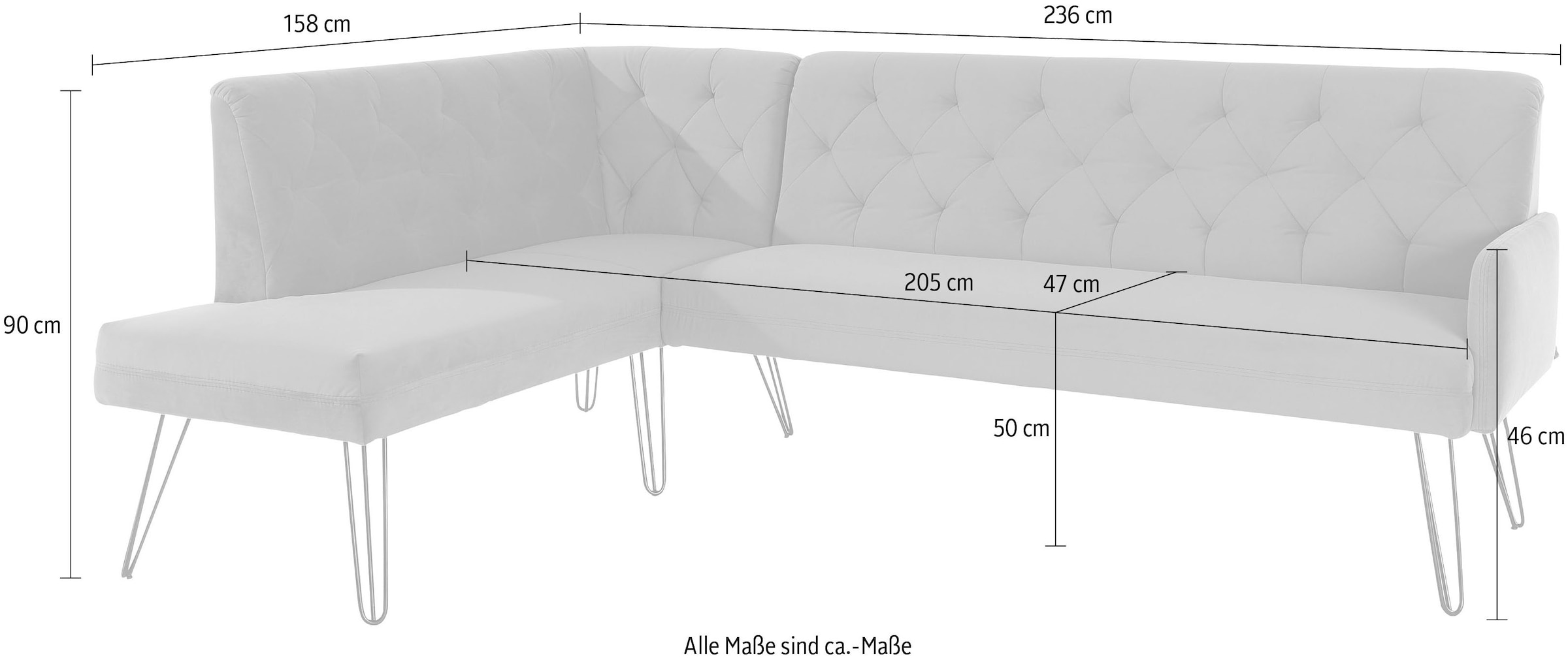 exxpo - sofa fashion Eckbank »Doppio, Chesterfield Optik, komfortabel und bequem, hohe Designfüße«, Frei im Raum stellbar