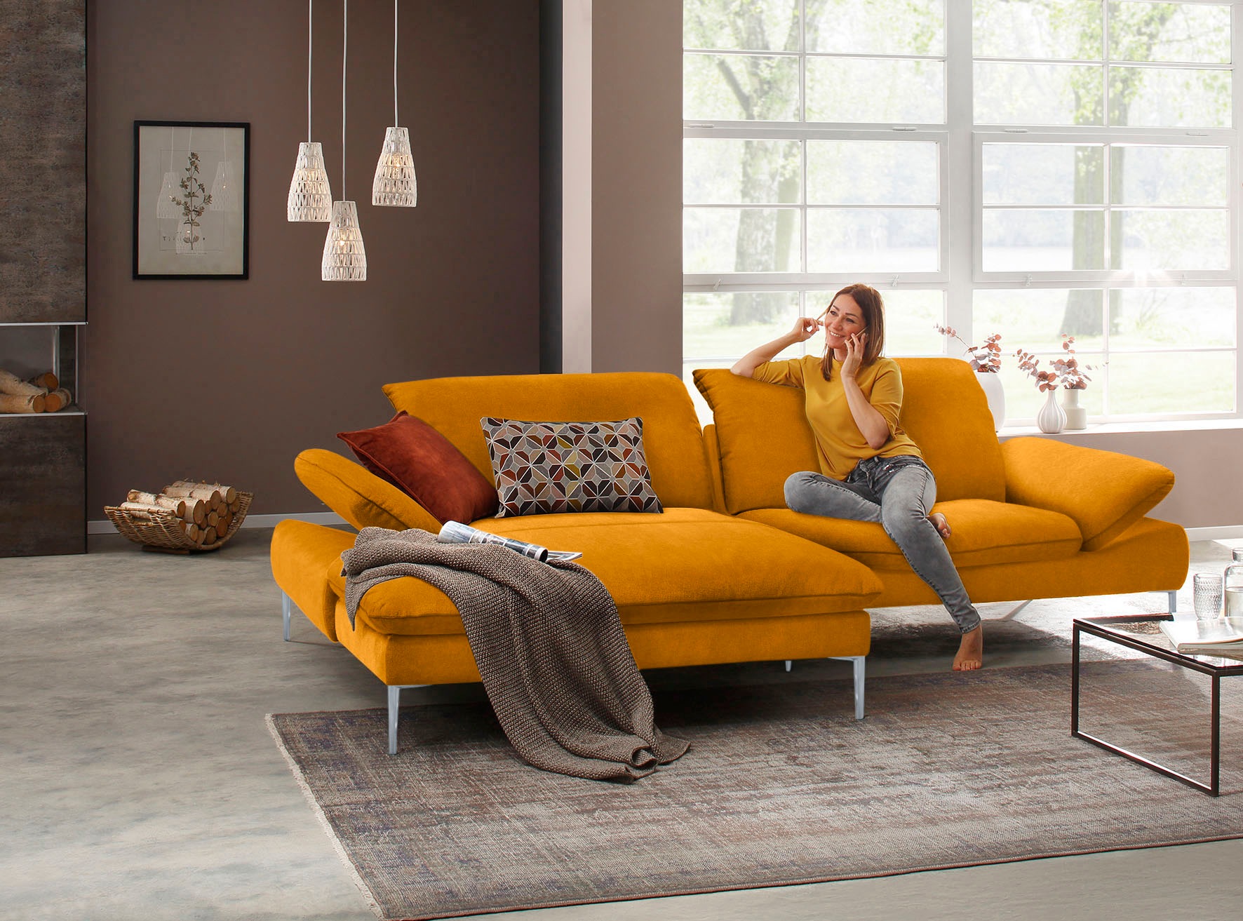 W.SCHILLIG Ecksofa »enjoy&MORE, mit tollem Sitzkomfort, elegant und bequem, L-Form«, mit Sitztiefenverstellung, Füße silber matt, Breite 294 cm