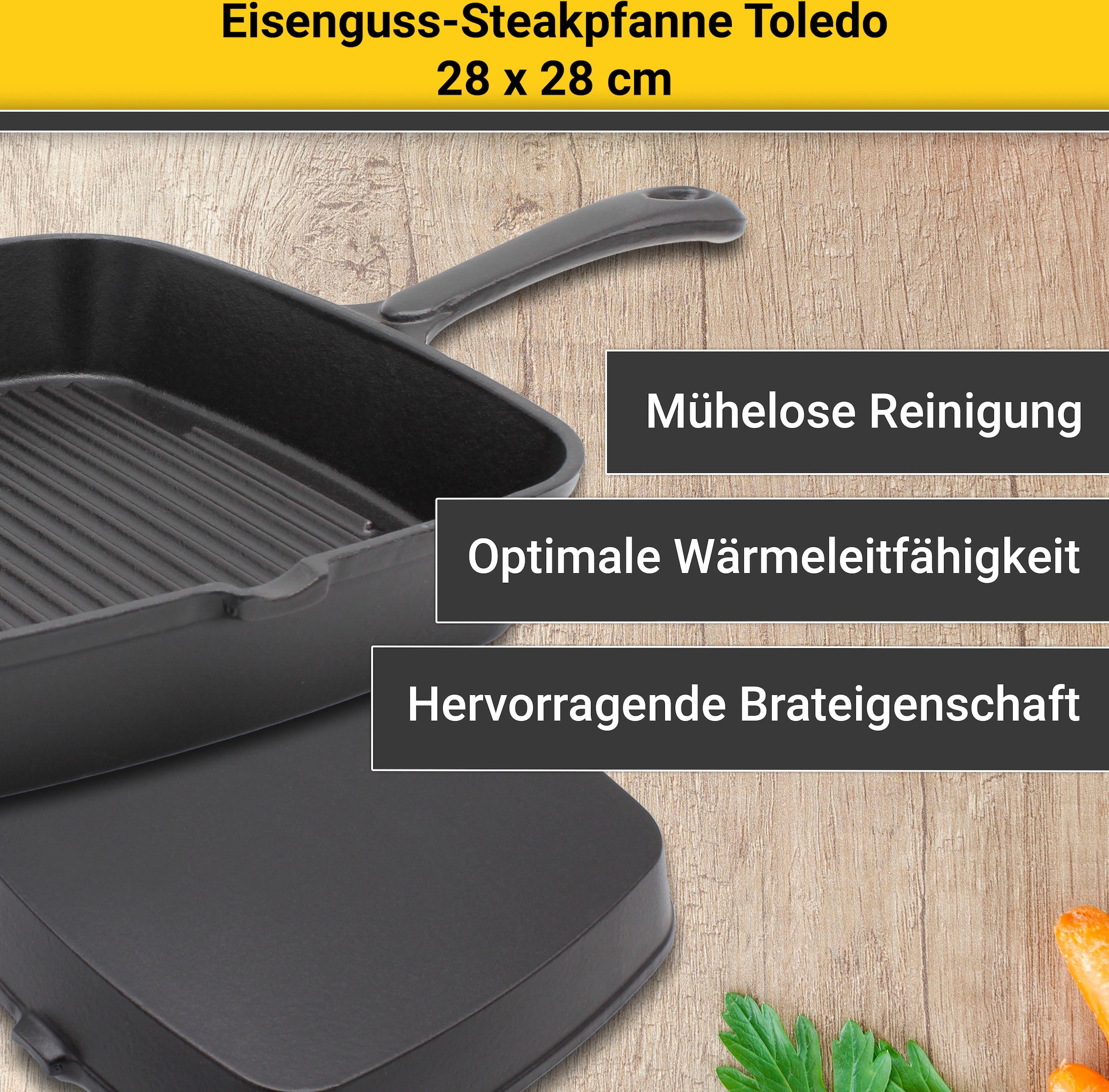 XXL Gusseisen, mit Steakpfanne 28x28 Garantie tlg.), (1 cm, Jahren 3 Induktion »Toledo«, Krüger