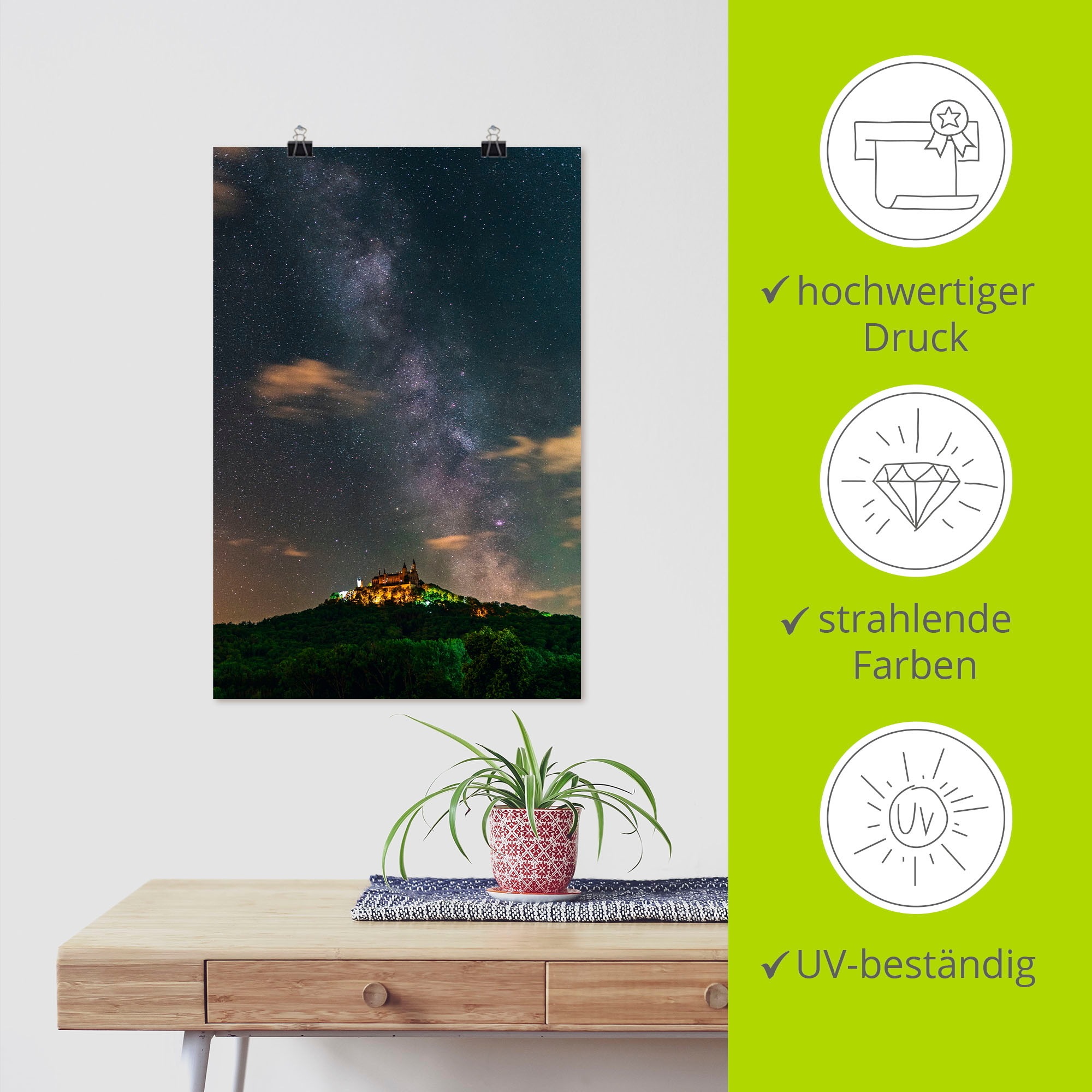 Artland Poster »Milchstraße über der Burg Hohenzollern«, Bilder vom Sternenhimmel, (1 St.), als Alubild, Leinwandbild, Wandaufkleber oder Poster in versch. Größen