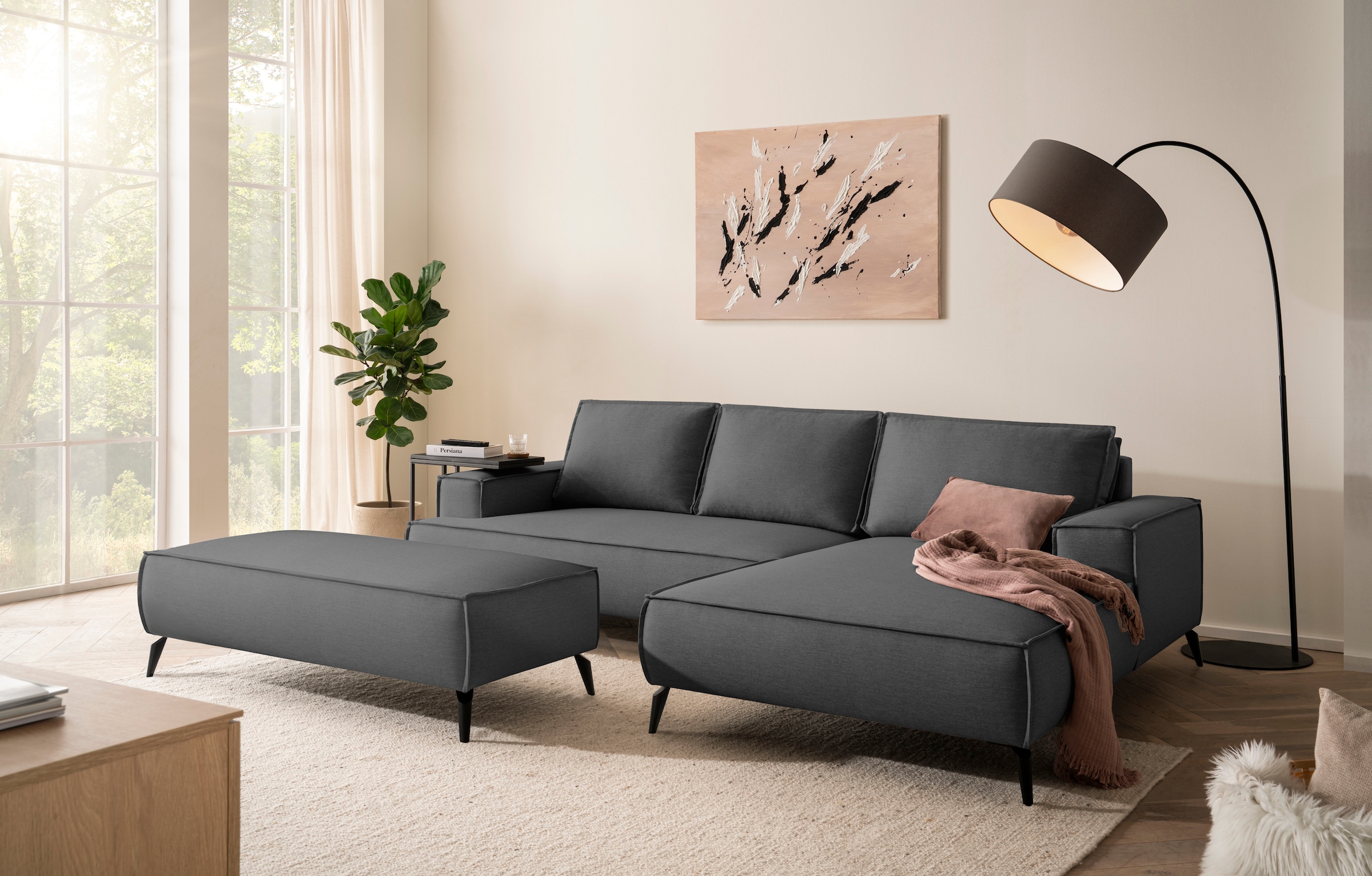 Home affaire Sitzgruppe »TVINNU, Polsterecke L-Form, Schlaffunktion, mit Hocker« Set, 2 Stk. tlg. Set, stellbar zum Schlafsofa (Krokodilverbinder)