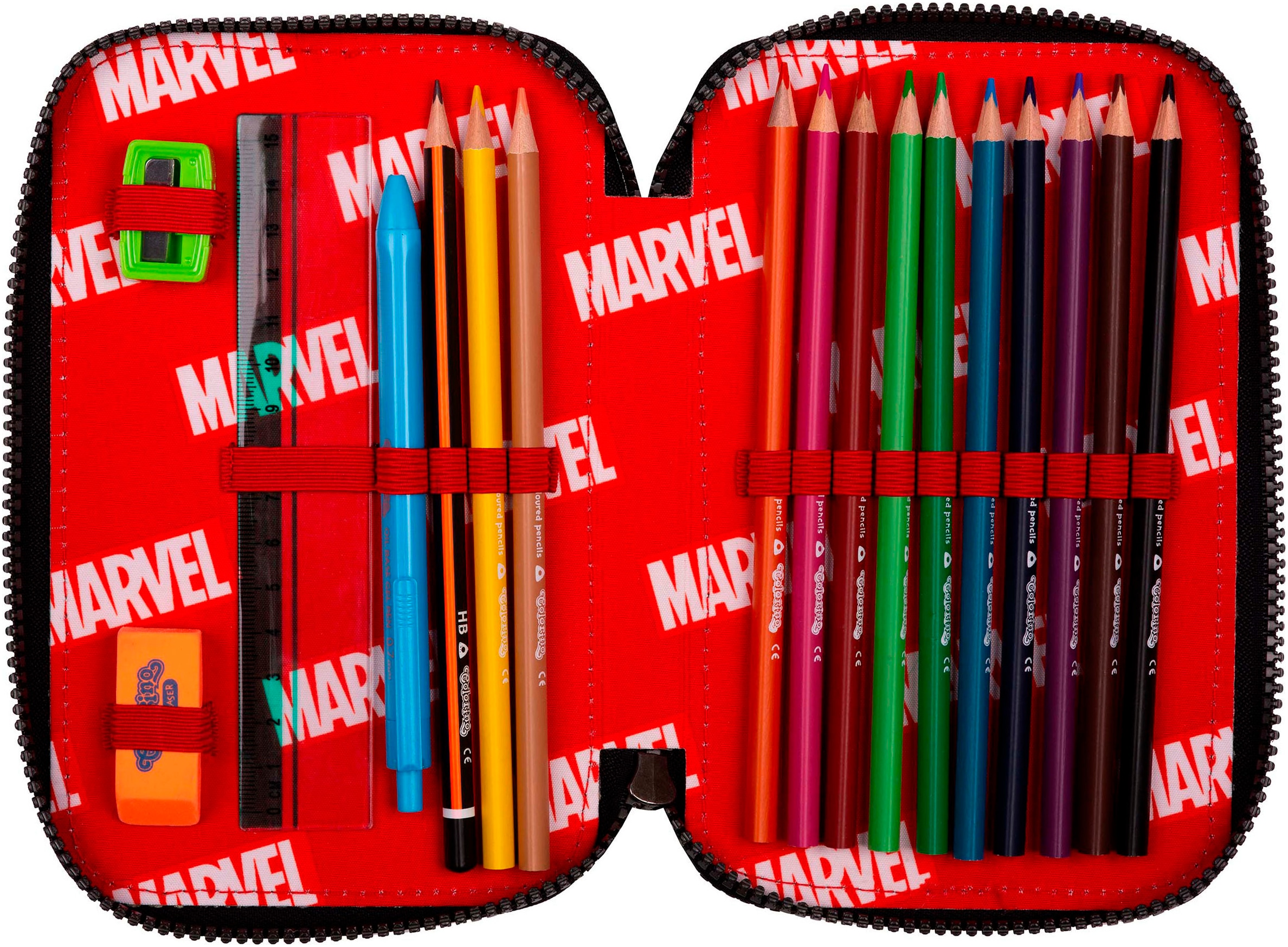 CoolPack Federmäppchen »Etui XL, Marvel, Avengers, mit 2 Reißverschlüssen«, befüllt