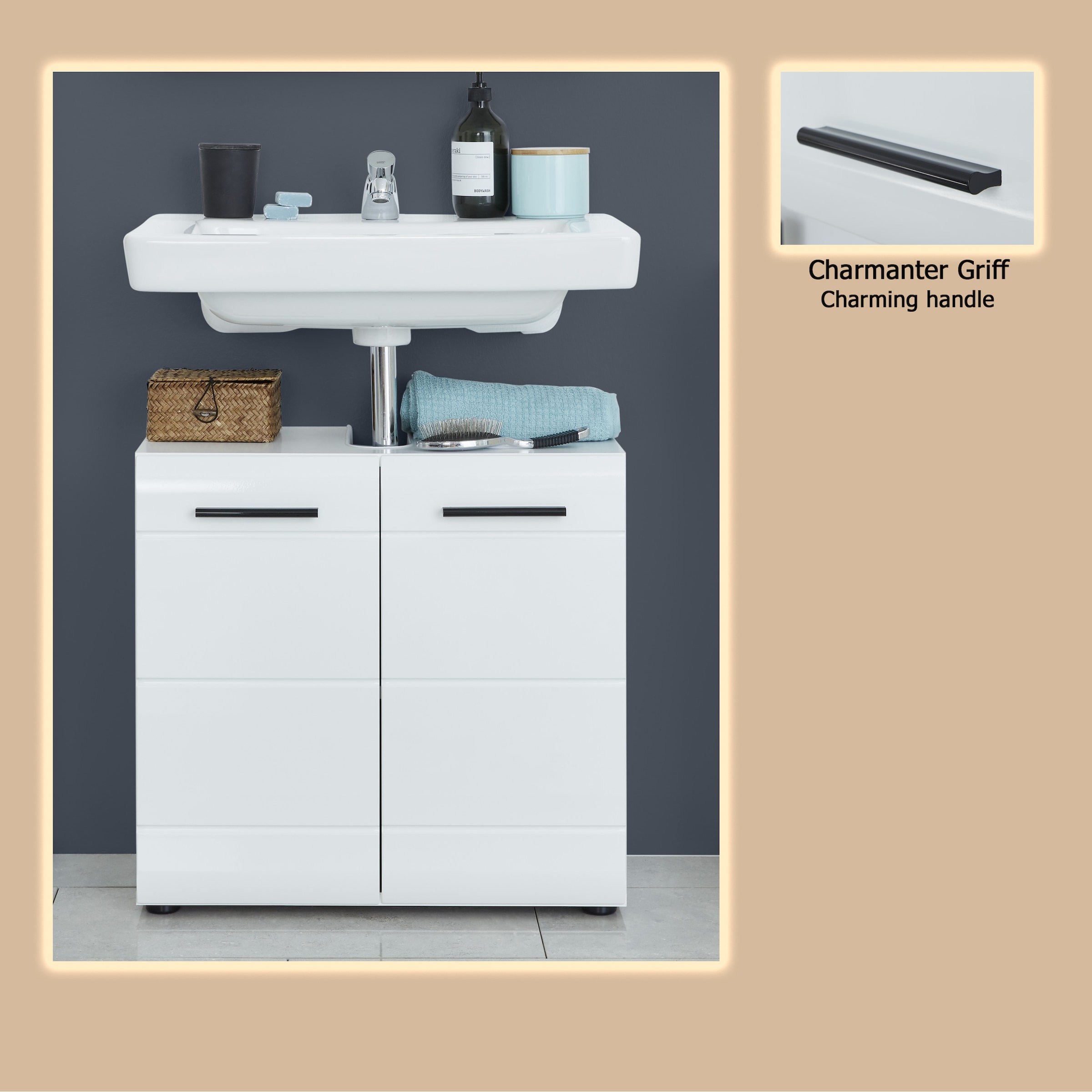 welltime Waschbeckenunterschrank »Sovana« Waschtisch mit verstellbarem Fach - Maße (B/T/H) 60/31/56 cm