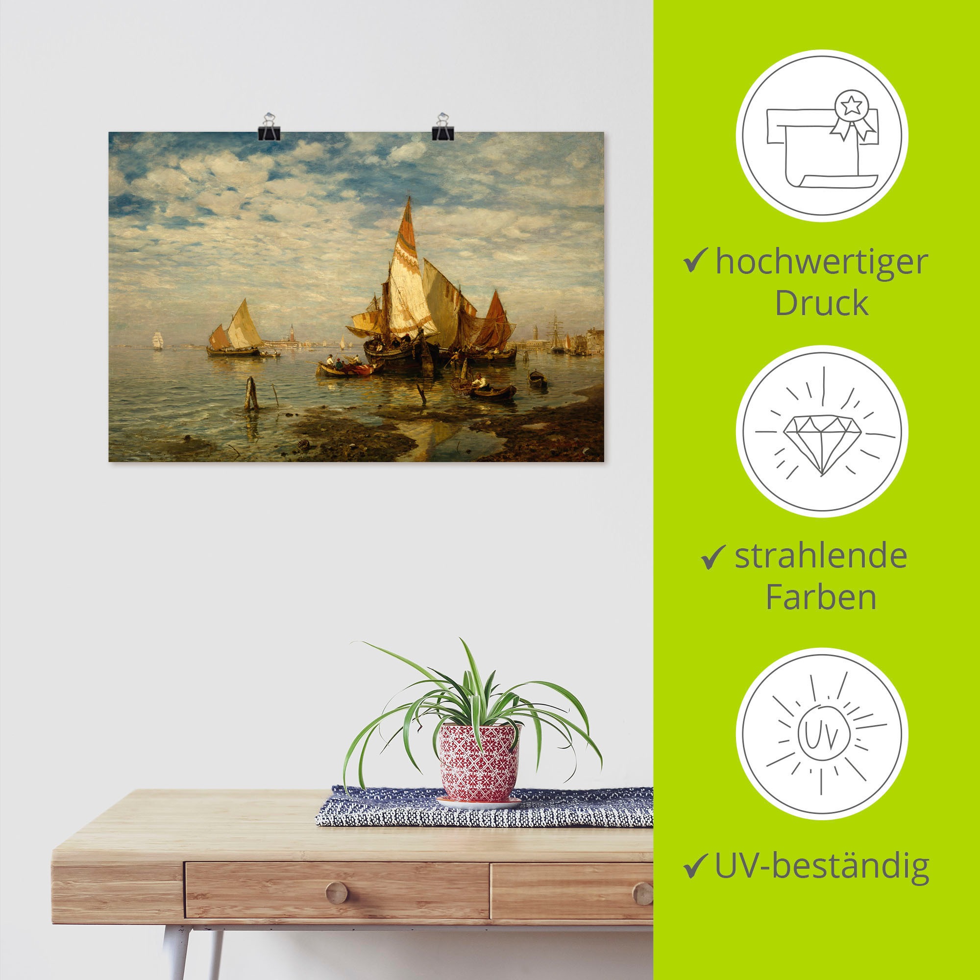 Artland Alubild, Poster Venedig«, bei der Schiffen, in oder Größen von Lagune Wandaufkleber Booten Bilder St.), Leinwandbild, Wandbild kaufen »In versch. als bequem (1 &
