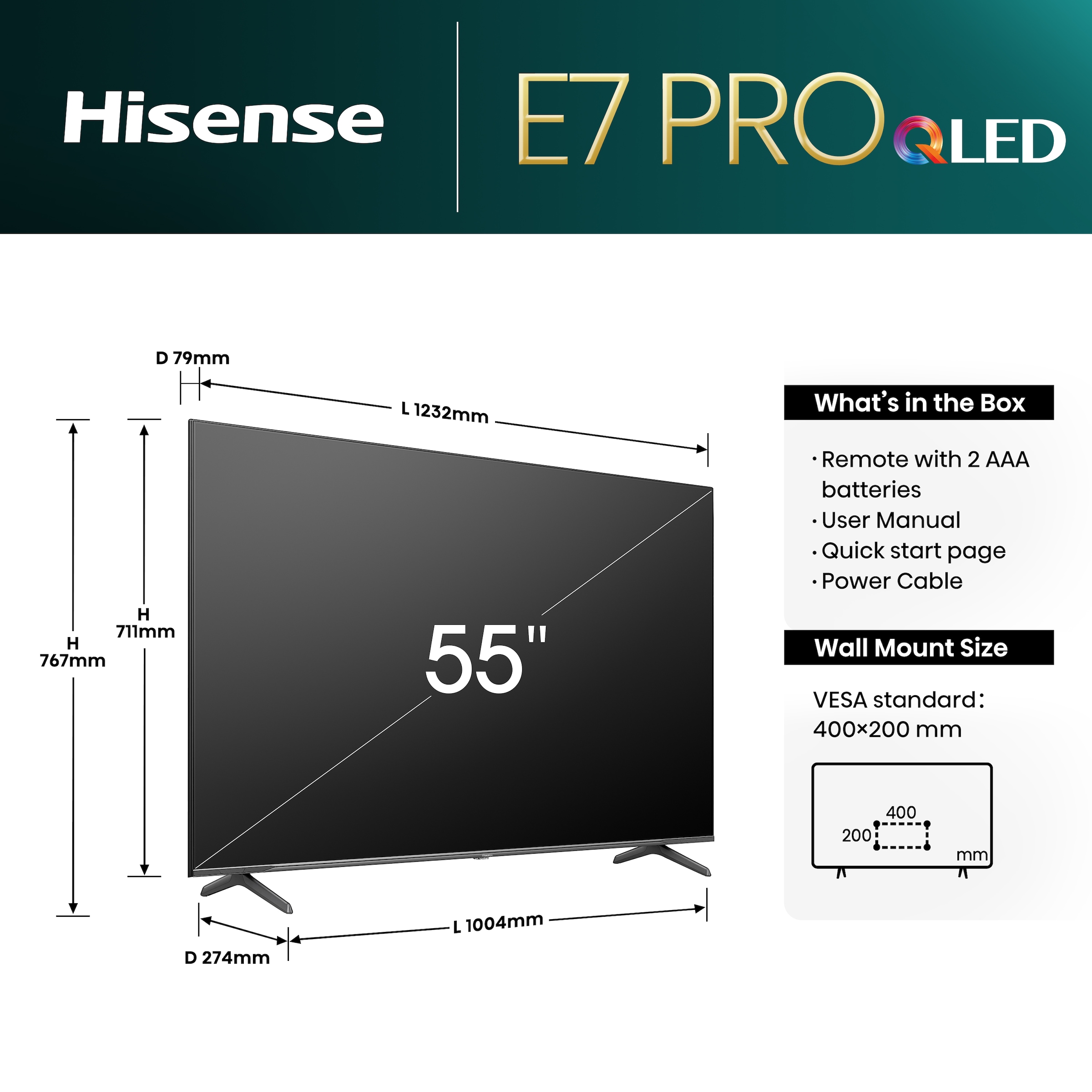 Hisense QLED-Fernseher »55E77NQ PRO«, 4K Ultra HD, Smart-TV, 4K UHD, QLED