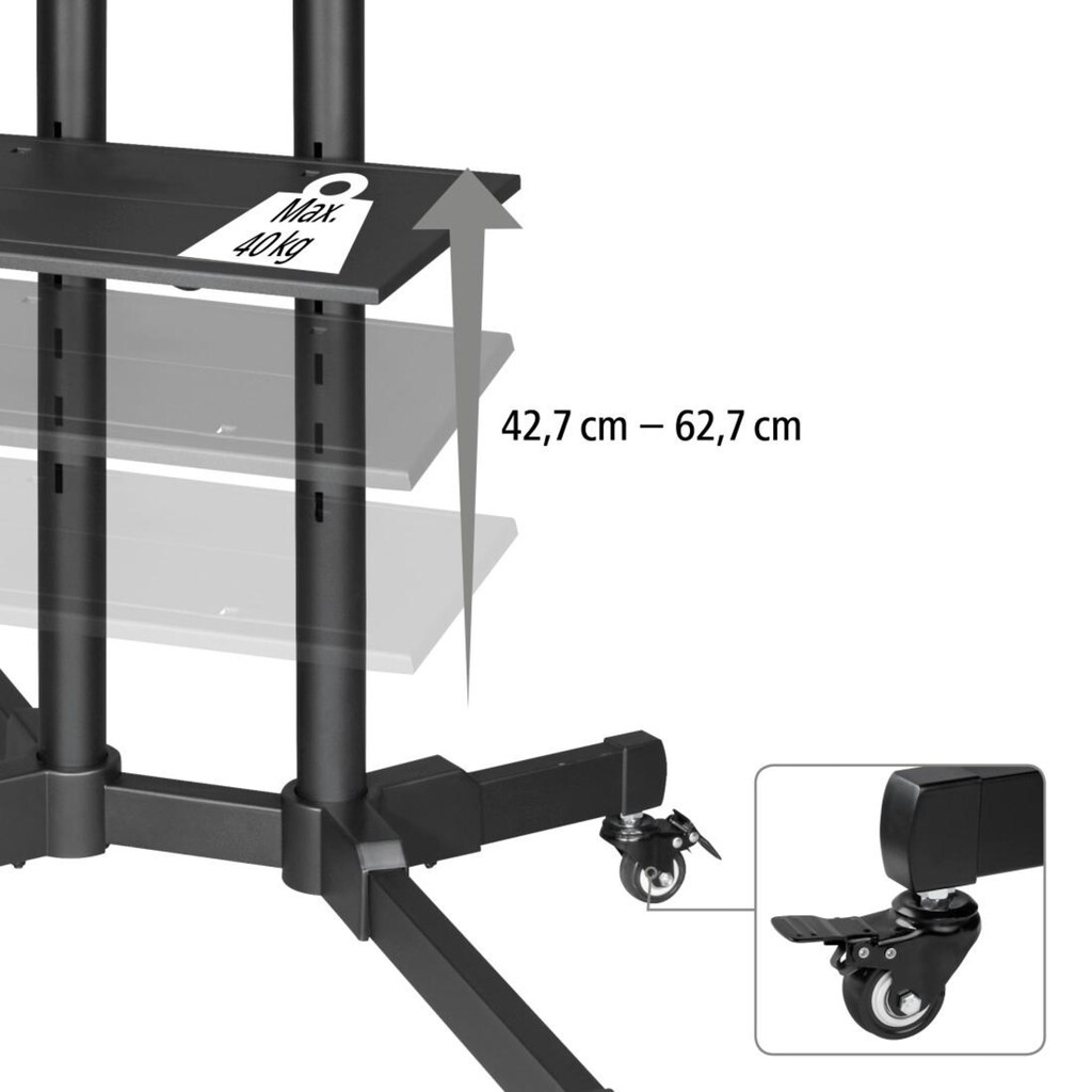 Hama TV-Standfuß »TV-Wagen "Trolley", 178 cm (70") 600x400, Schwarz Mobiler TV-Standfuß«, bis 178 cm Zoll