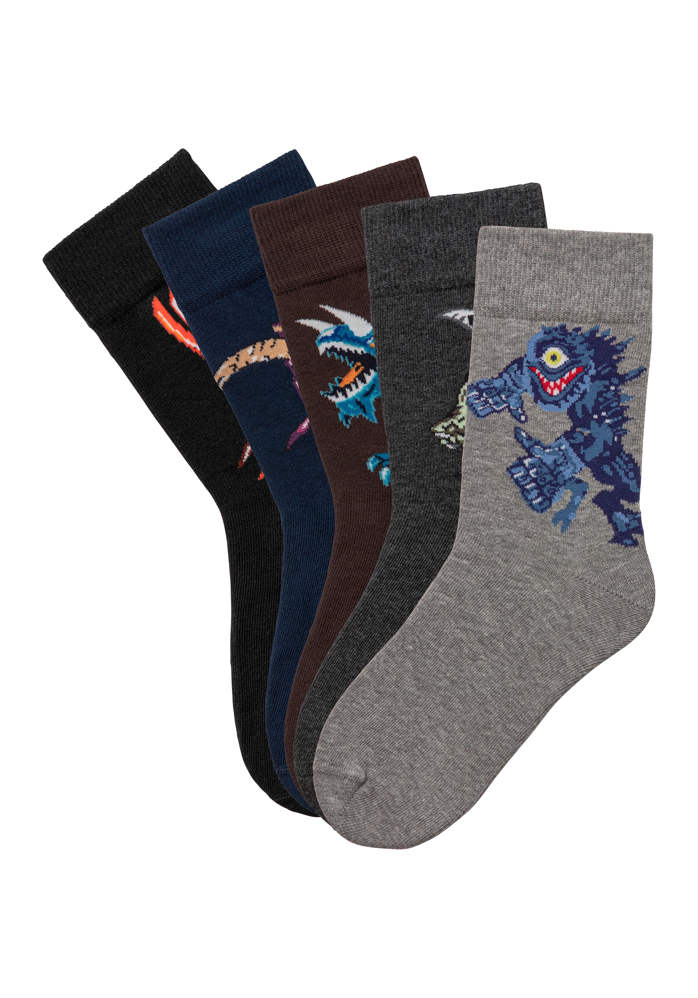 H.I.S Freizeitsocken, (Packung, 5 Paar), mit Monster Motiven