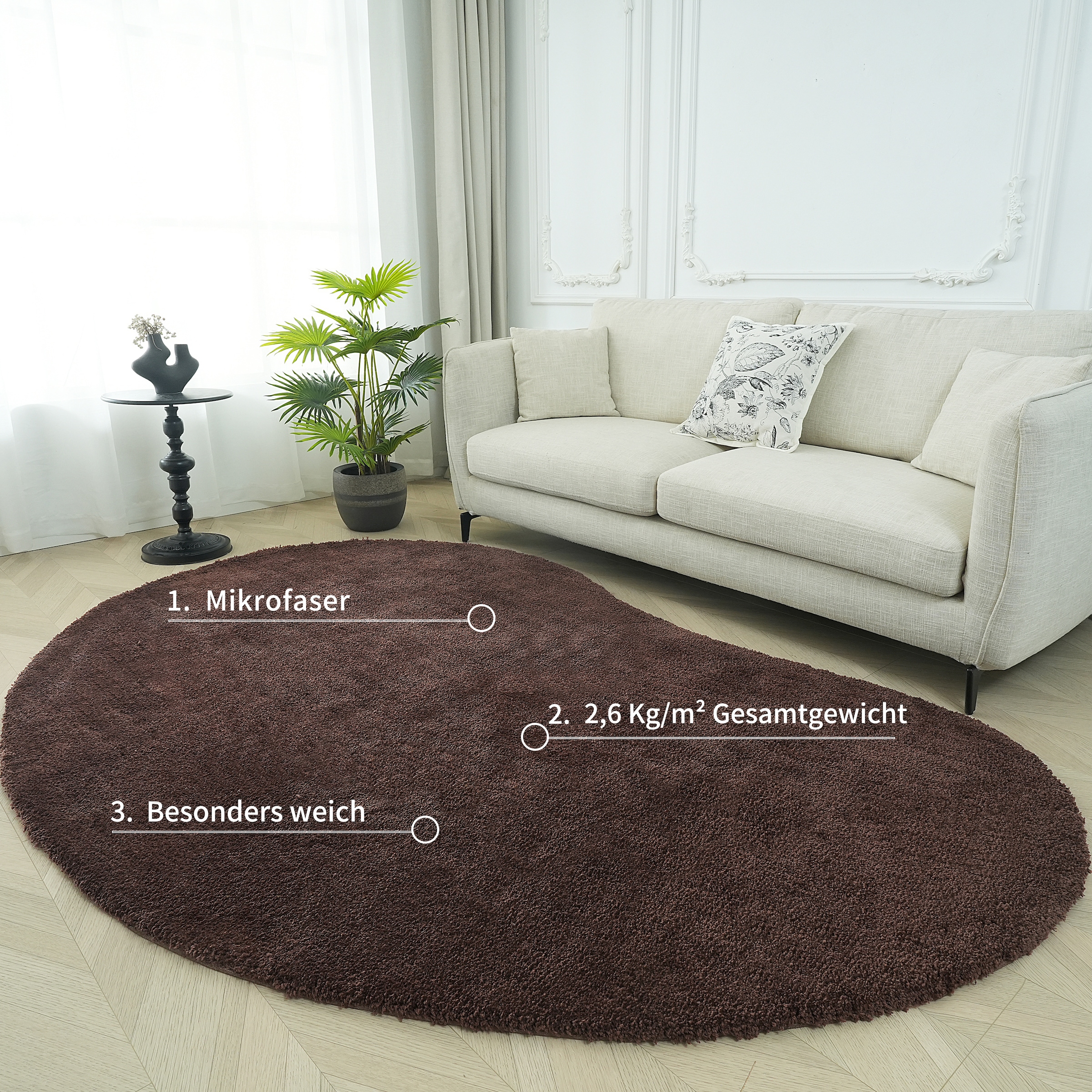 LeGer Home by Lena Gercke Hochflor-Teppich »Halrum, einfarbig, besondere Form, modern« organische Form, bean shape, kuschelig, Wohnzimmer, Schlafzimmer