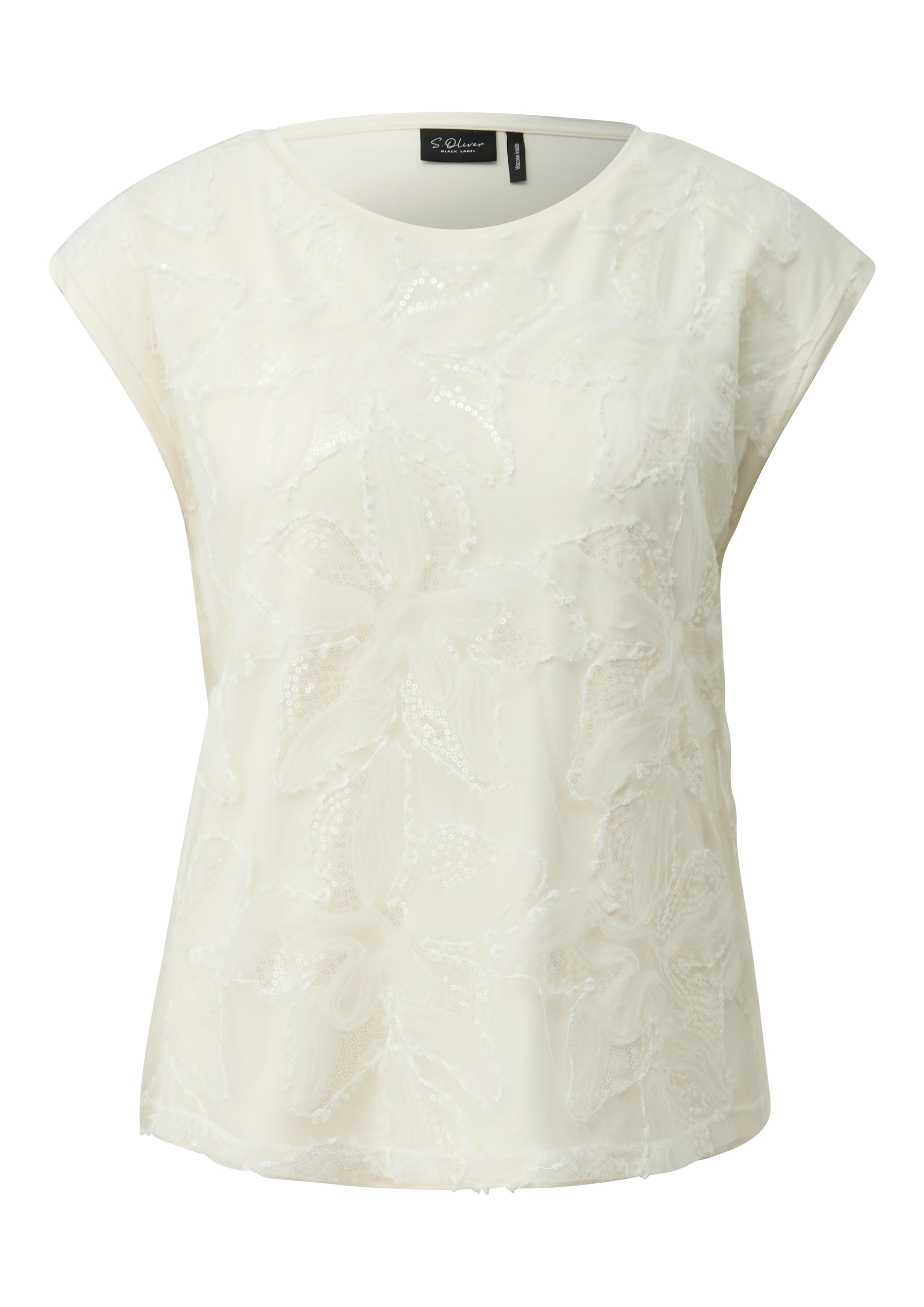 s.Oliver BLACK LABEL Paillettenshirt mit floralen Applikationen und Pailetten