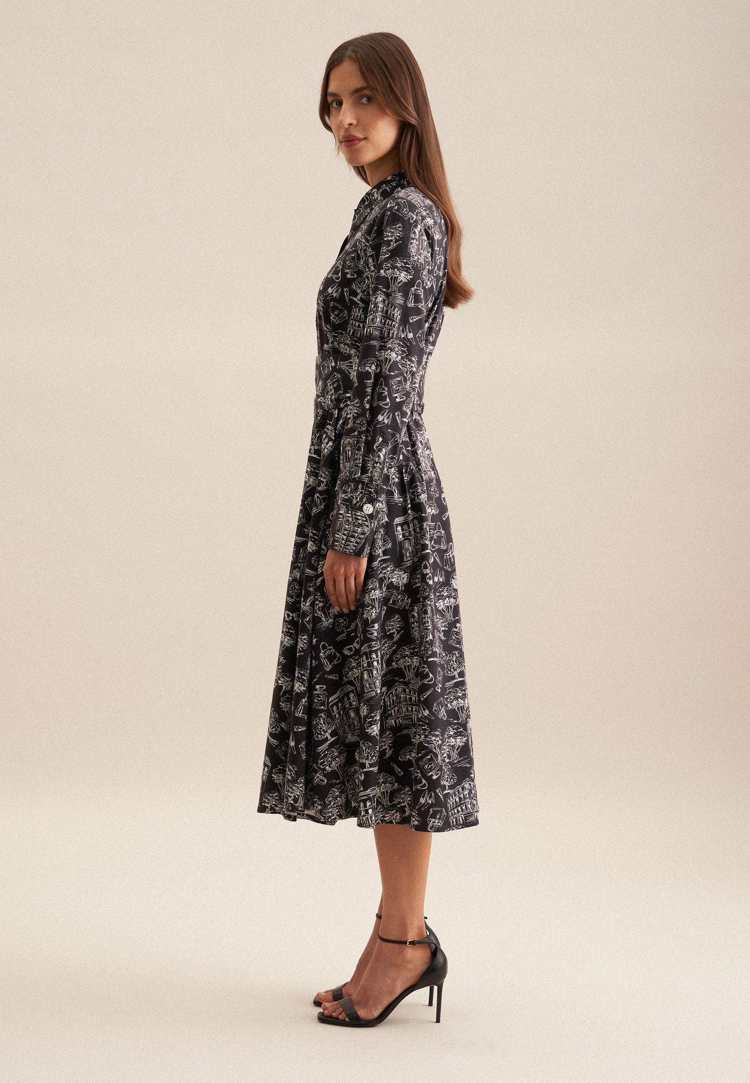 seidensticker Sommerkleid »Schwarze Rose« Langarm Kragen Druck