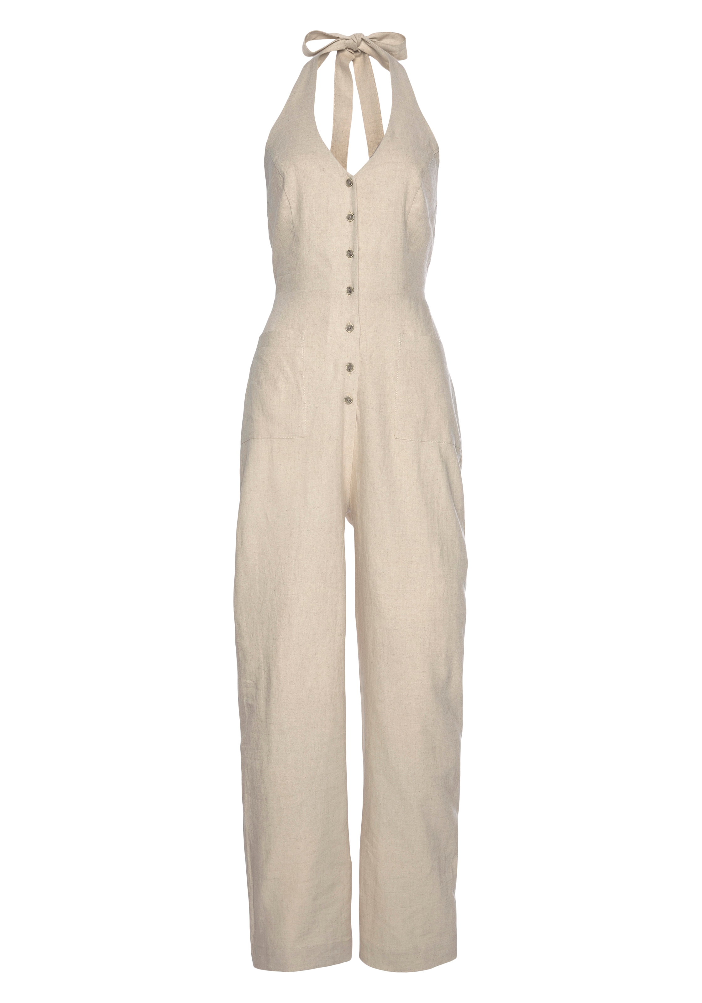 LASCANA Neckholder-Overall, aus Leinen-Mix, sommerlicher Jumpsuit mit weitem Bein