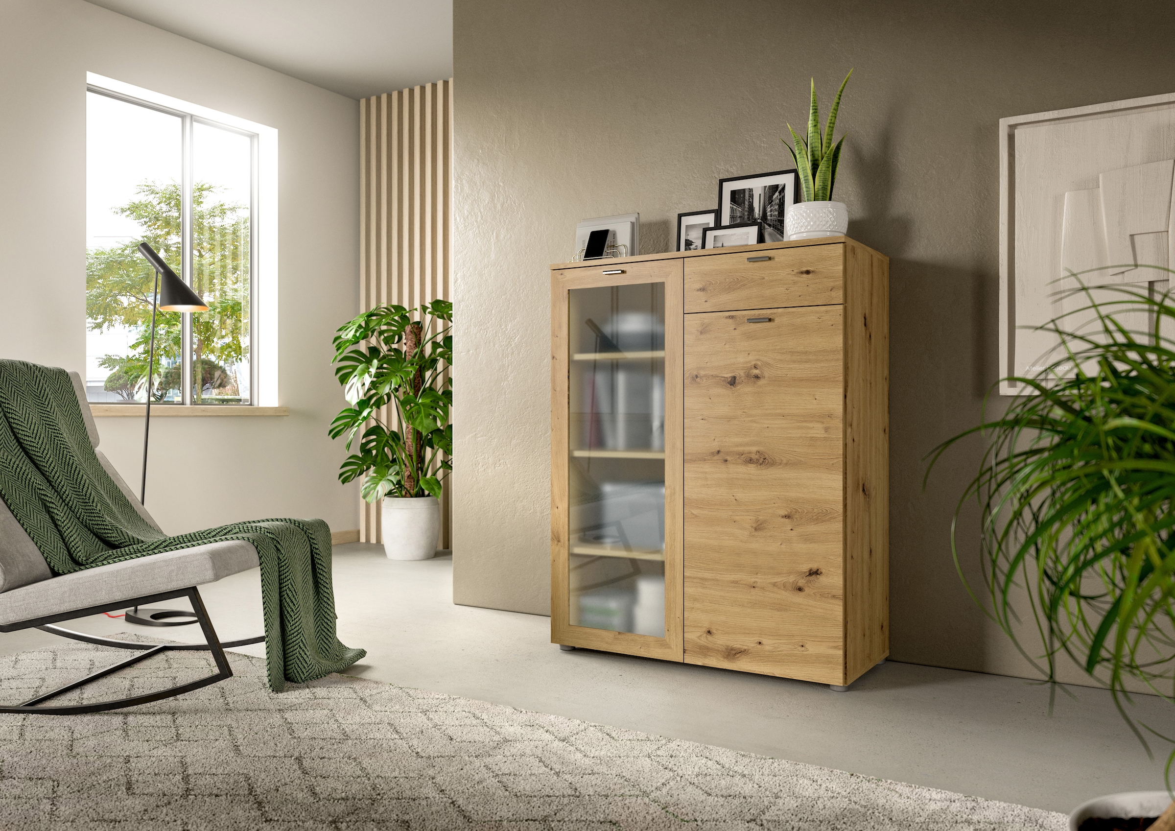 INOSIGN Highboard »Onex, Breite 90 cm, mit Glastür, vielseitig einsetzbar«, in verschiedenen Farben, Kommode, Schrank, Anrichte