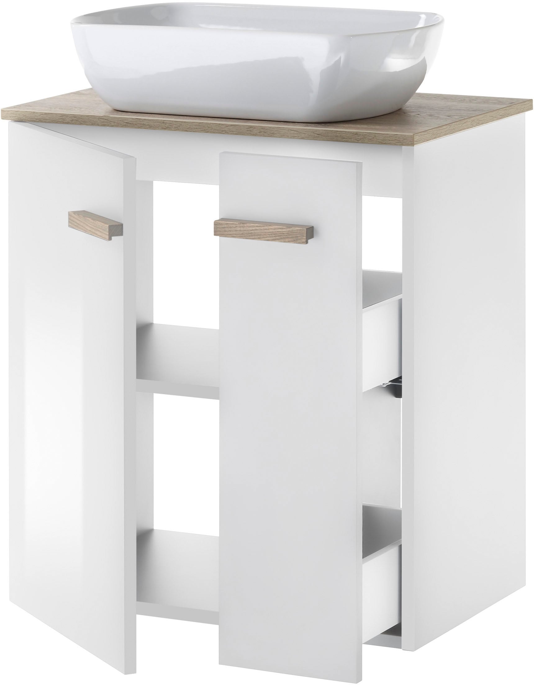 Places of Style Badmöbel-Set »SOLiD, Badmöbel-Set, Bad im modernen Design, 3-teiliges Badezimmer«, (Set, 3 St.), Waschtisch mit Waschbecken, Midischrank, Breite 130 cm