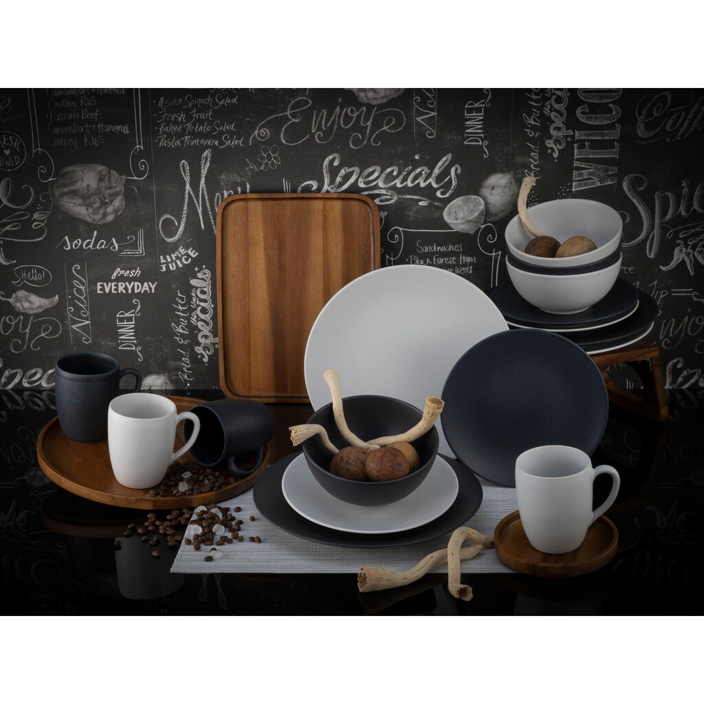 CreaTable Kombiservice »Geschirr-Set Soft Touch Black & White«, (Set, 16 tlg., Kaffeeservice und Tafelservice im Set, für 4 Personen)