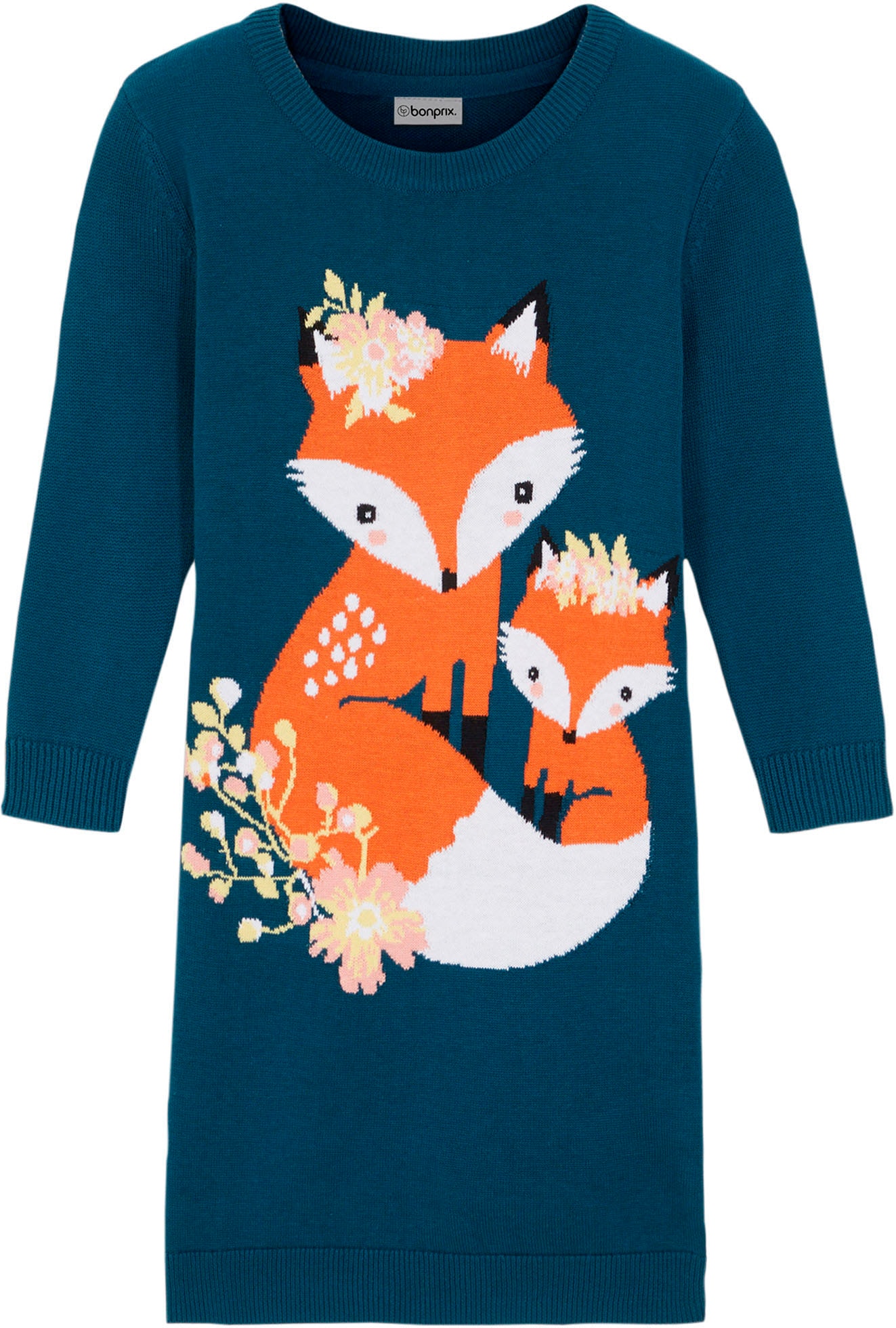 bonprix Strickkleid aus Baumwolle und Polyacryl, schmale Passform, mit Print