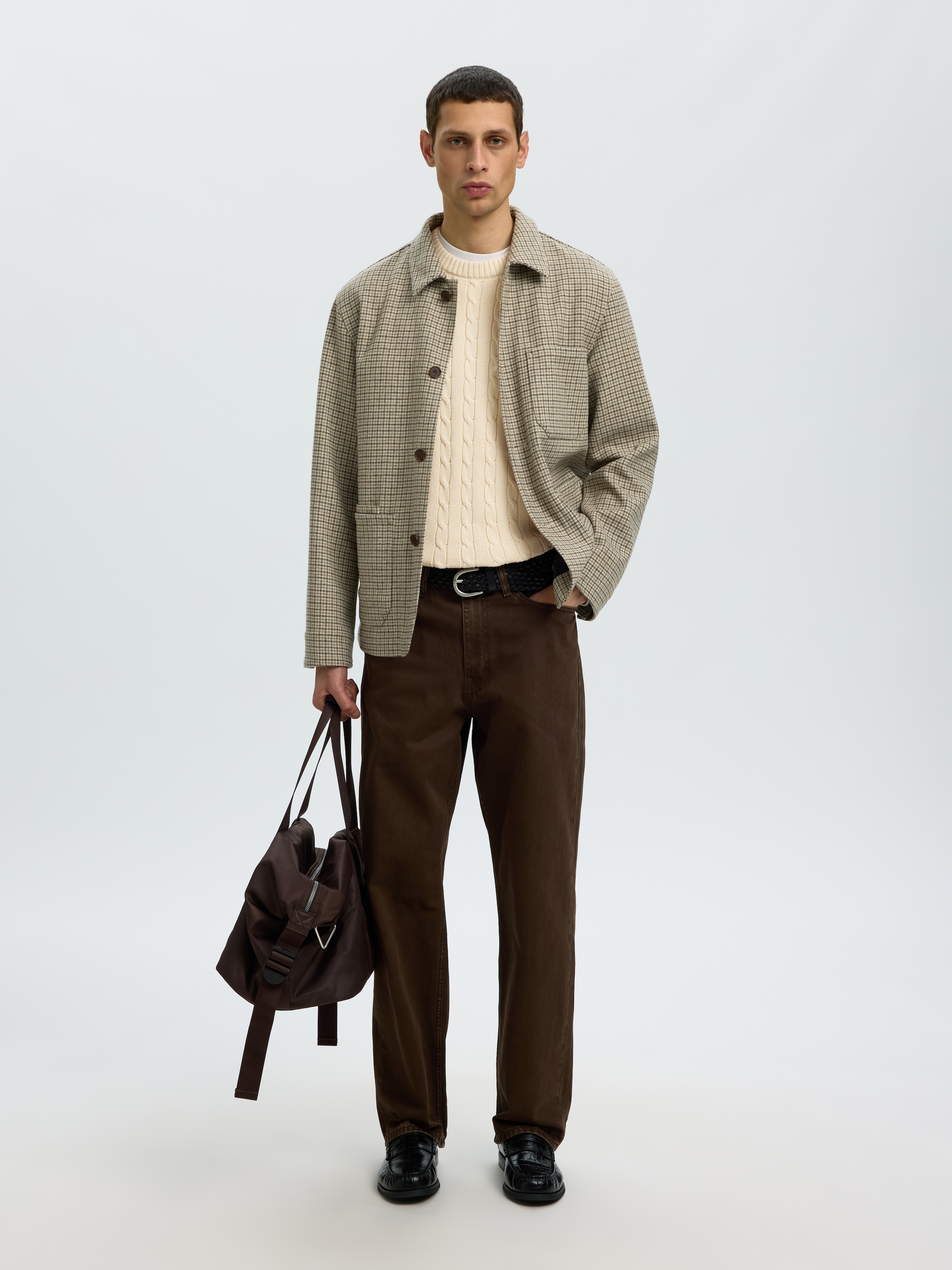 SELECTED Rundhalspullover »SLMBRAUN KNIT CABLE CREW NOOS« Baumwolle, relaxed fit