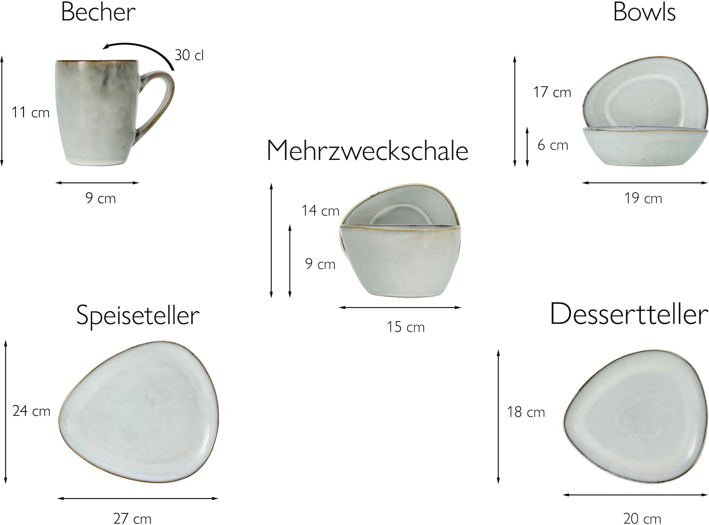 CreaTable Kombiservice »Cloudy«, (Set, 10 tlg., Kaffeeservice und Tafelservice im Set, für 2 Personen), Service, organische und unregelmäßige Form, 10 Teile, für 2 Personen