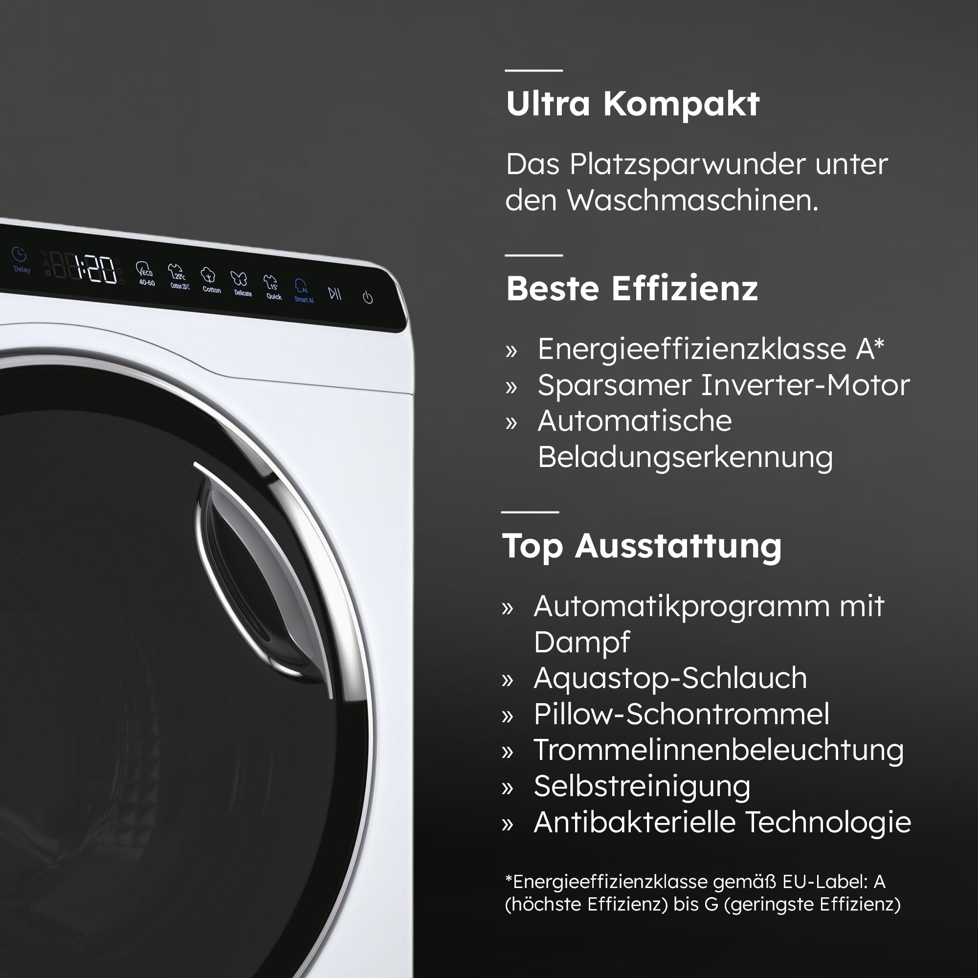 Haier Waschmaschine MINI-WASHER »HW50-BP12307«, 5 kg, 1200 U/min, besonders kompakte Maße (70 cm Höhe, 51 cm Breite)