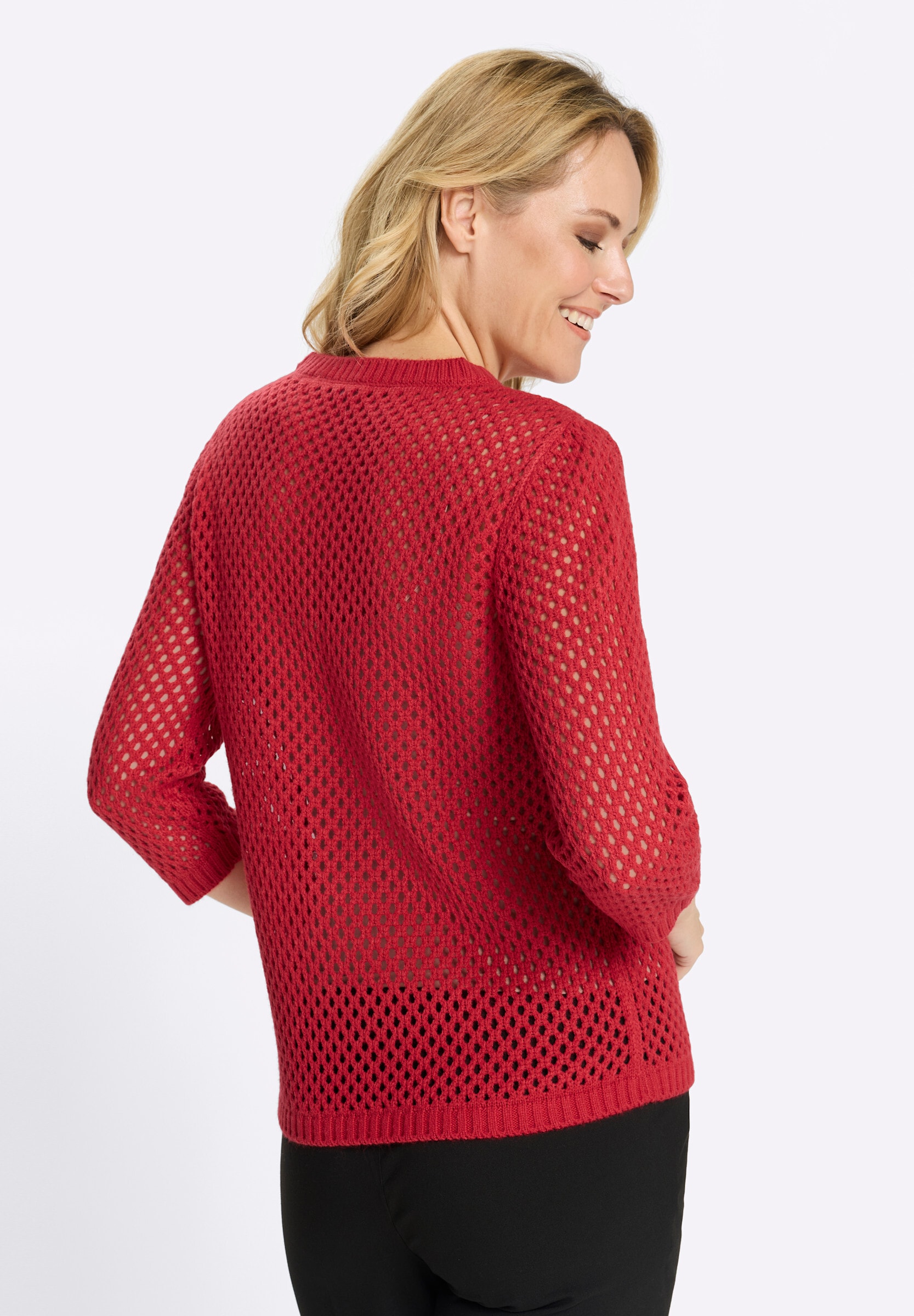 Sieh an! Longpullover »Ajour-Pullover Ajourpullover mit gerippten Bündchen«