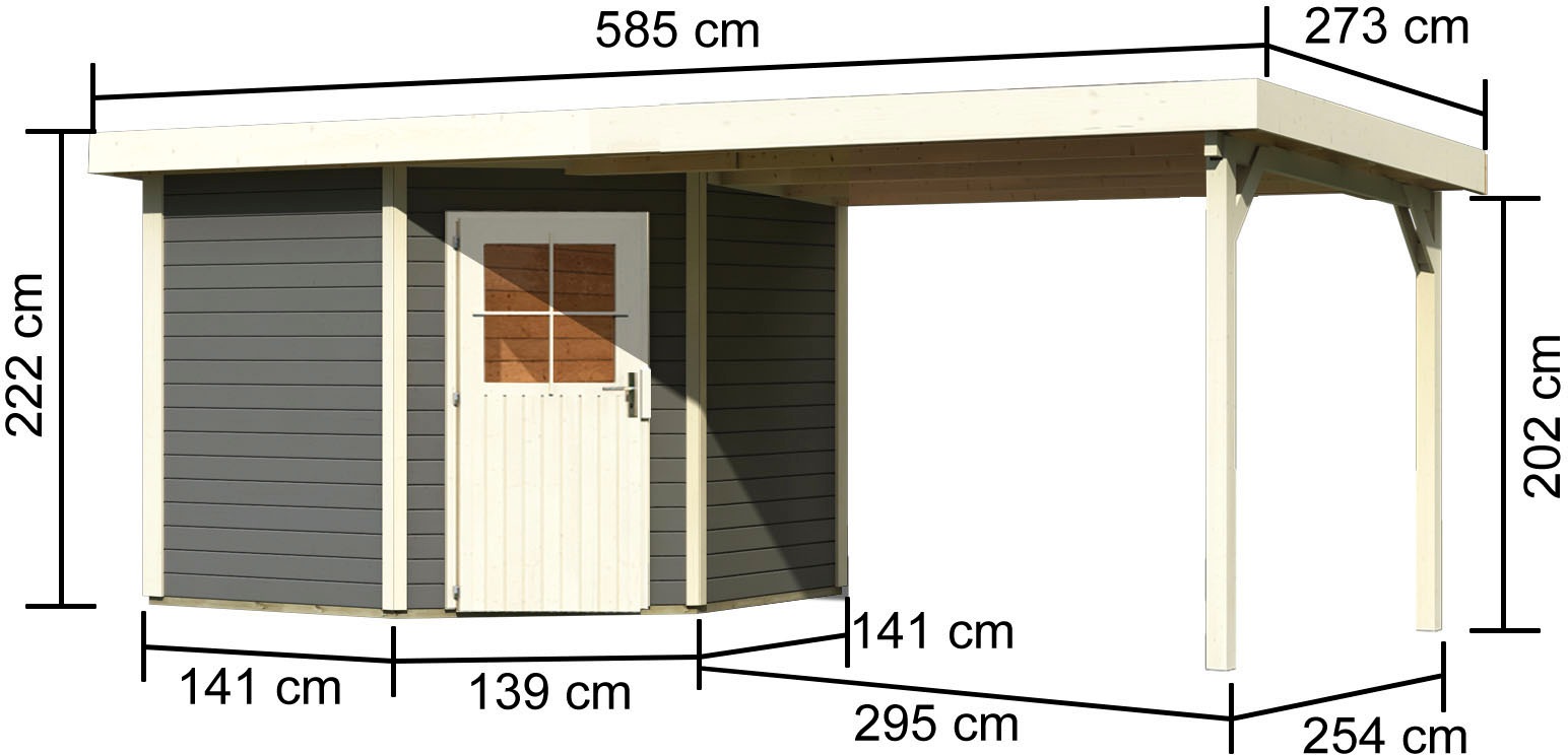 Karibu Gartenhaus »Neusee 2«, mit Anbaudach, terragrau o. natur