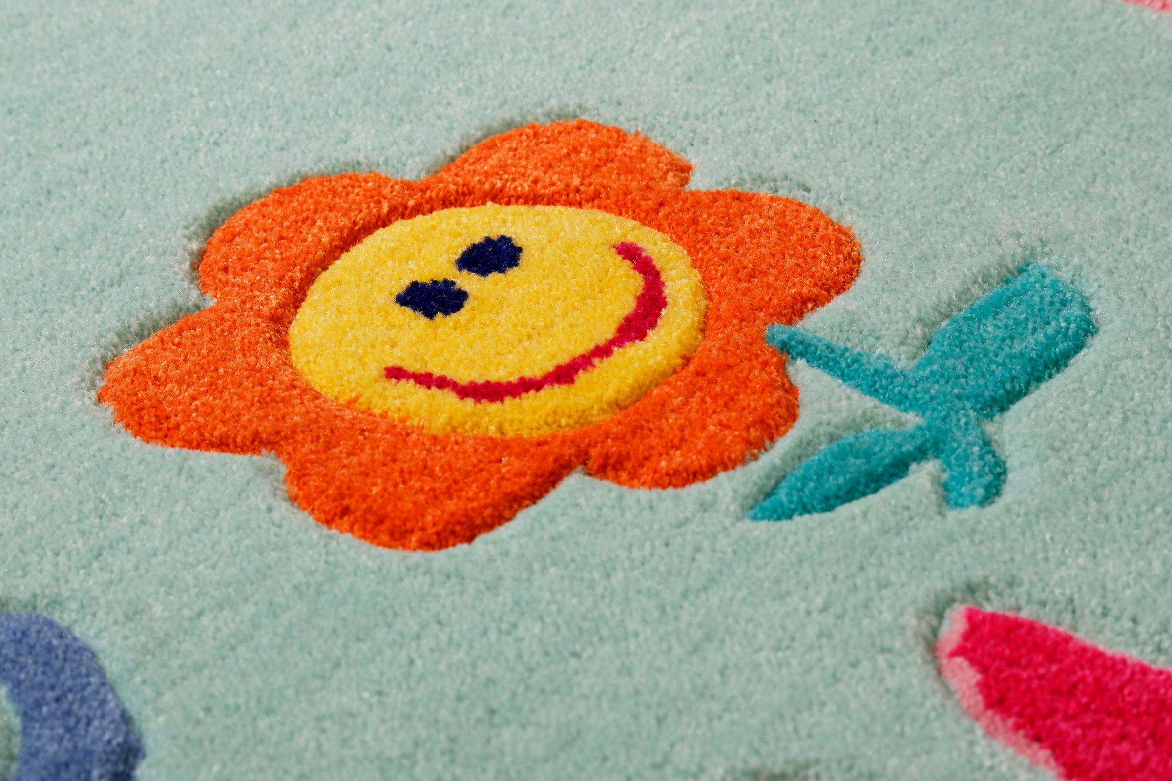 SMART KIDS Kinderteppich »Happy me!« rechteckig 9 mm Höhe Regenbogen Blume, Konturenschnitt