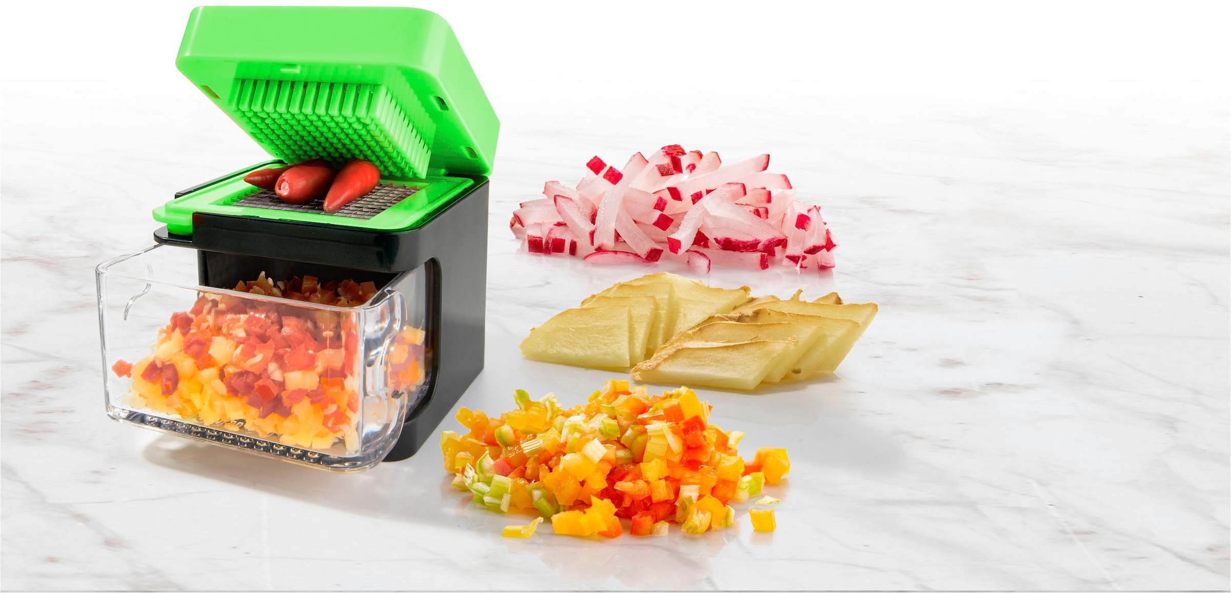 Genius Zerkleinerer »Nicer Dicer Spicy inkl. Super Julietti, Set 10-tlg.«, perfekt zum frischen Würzen, Verfeinern und Garnieren von Gerichten