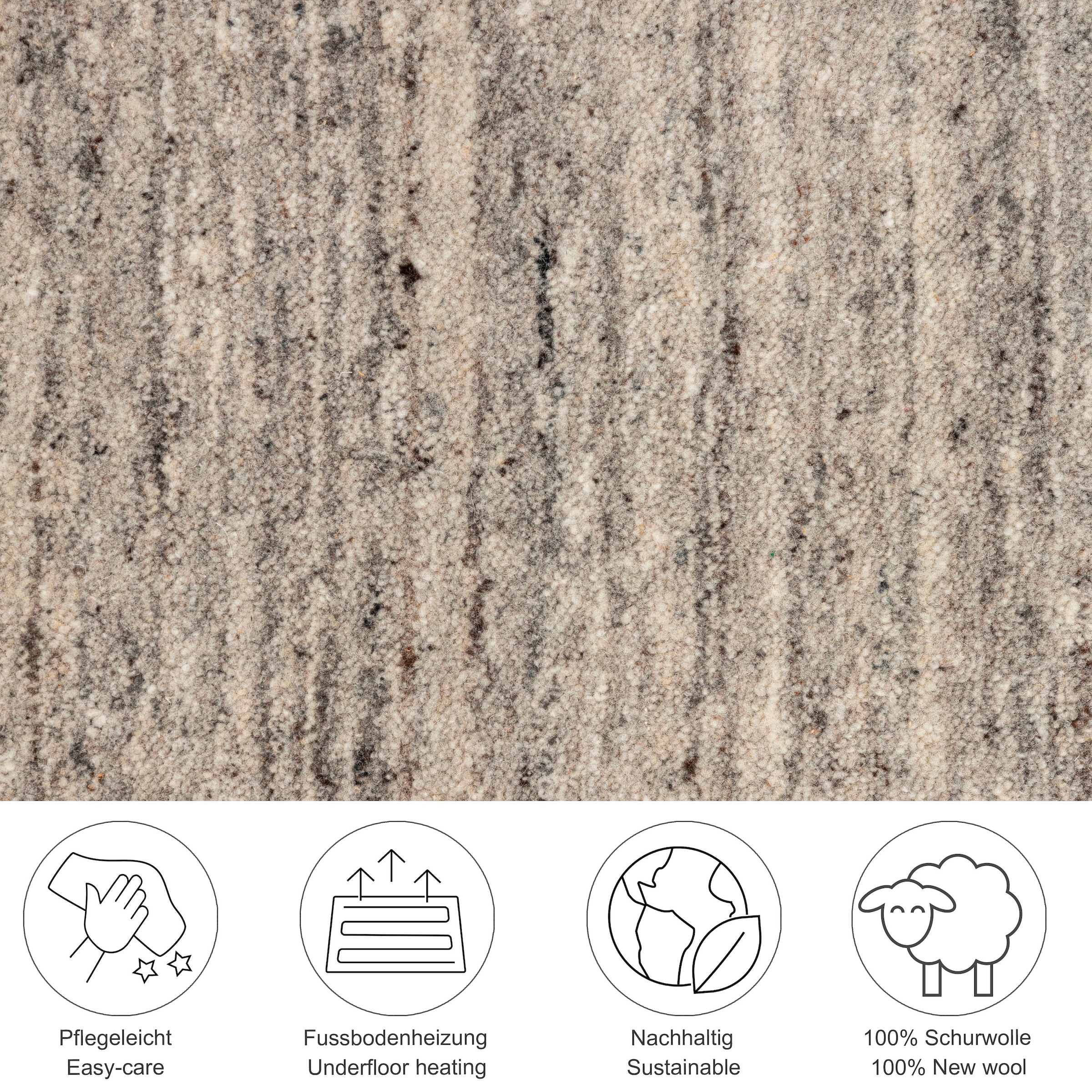 THEKO Wollteppich »Pure UNI« rechteckig 14 mm Höhe Handwebteppich, meliert, reine Wolle, handgewebt