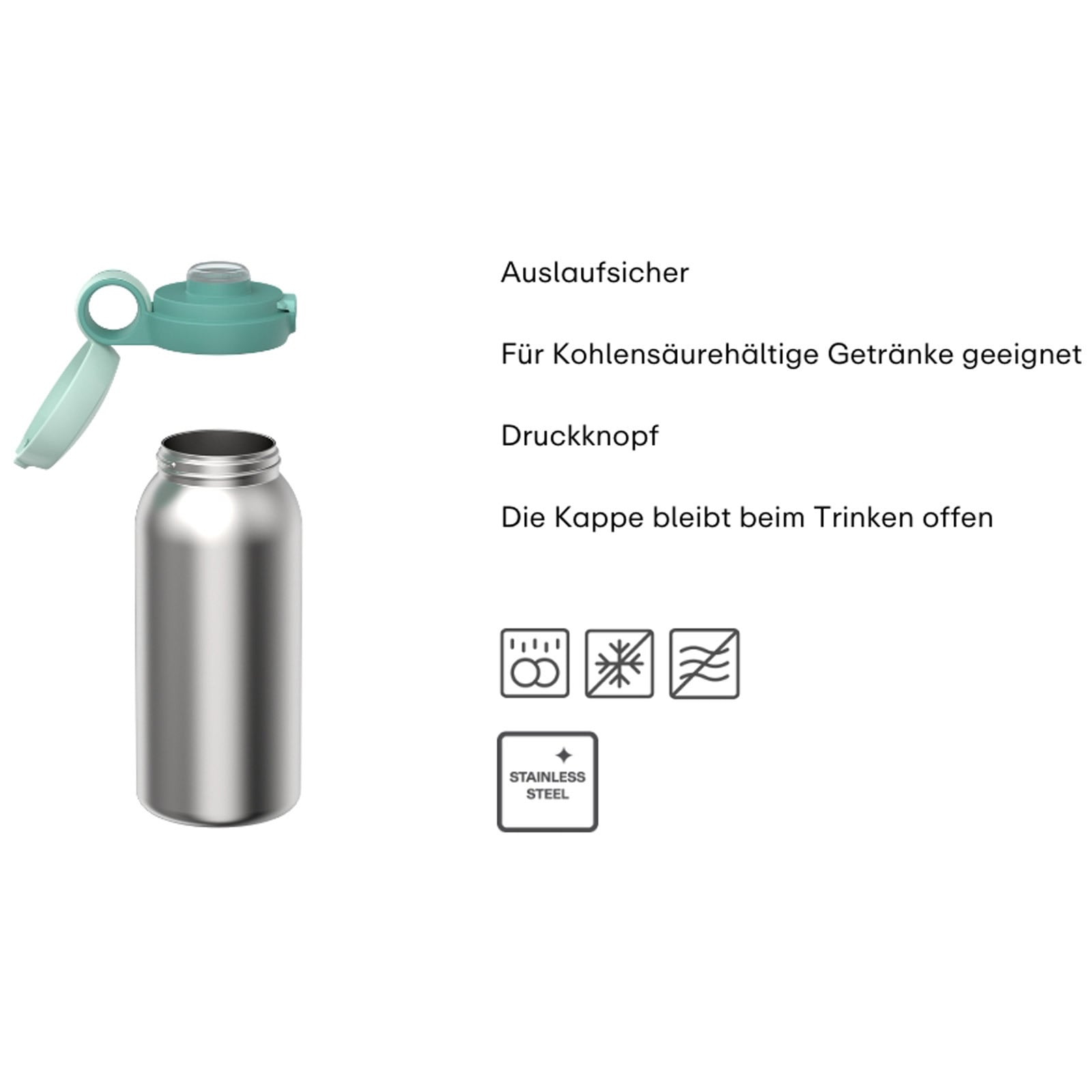 Mepal Trinkflasche »Edelstahl-Trinkflasche mit Klappdeckel Campus 600 ml« Spülmaschinengeeignet