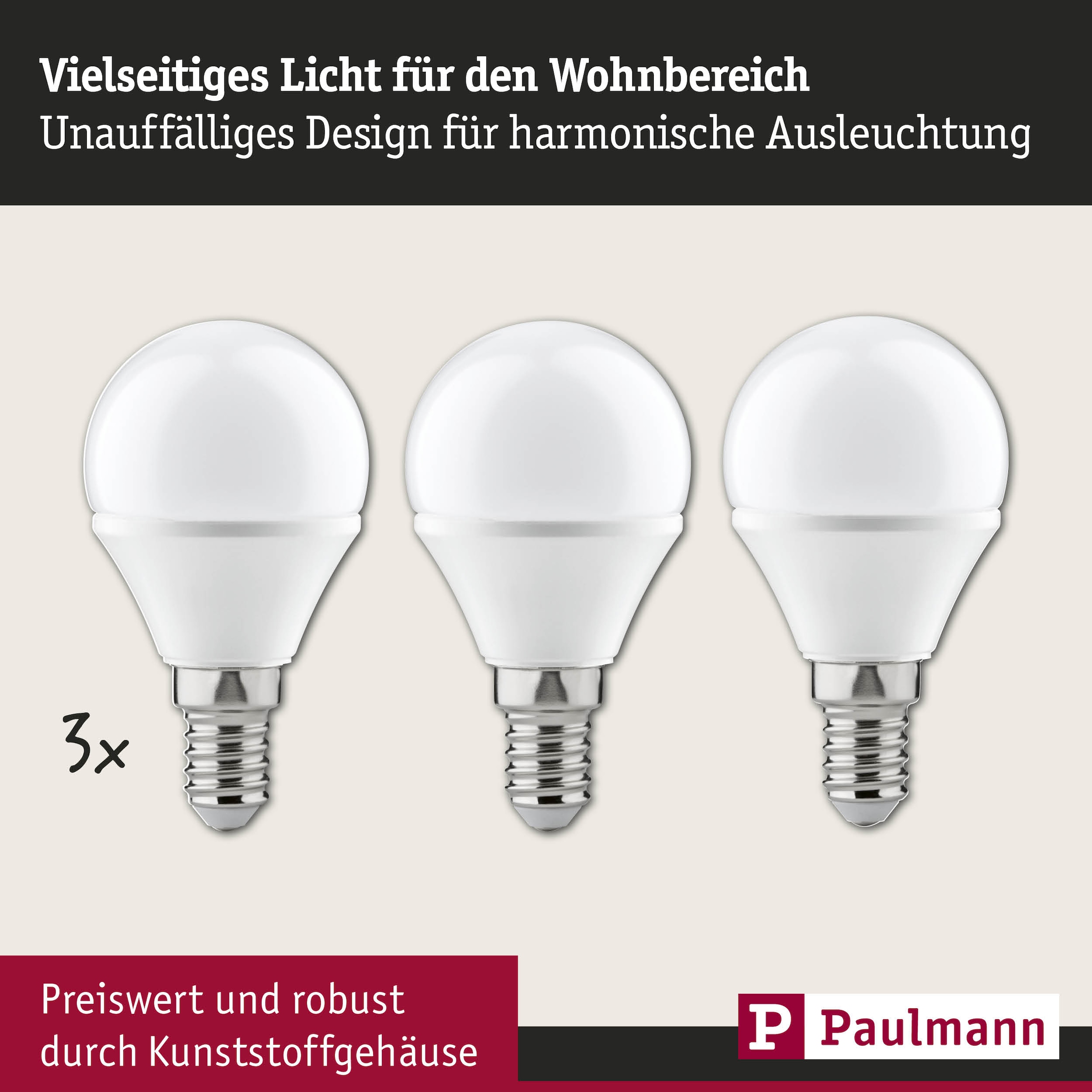 Paulmann LED-Leuchtmittel »Tropfen 4W E14 230V Warmweiß 3er-Pack« 3 Stk. Warmweiß 2700 Kelvin