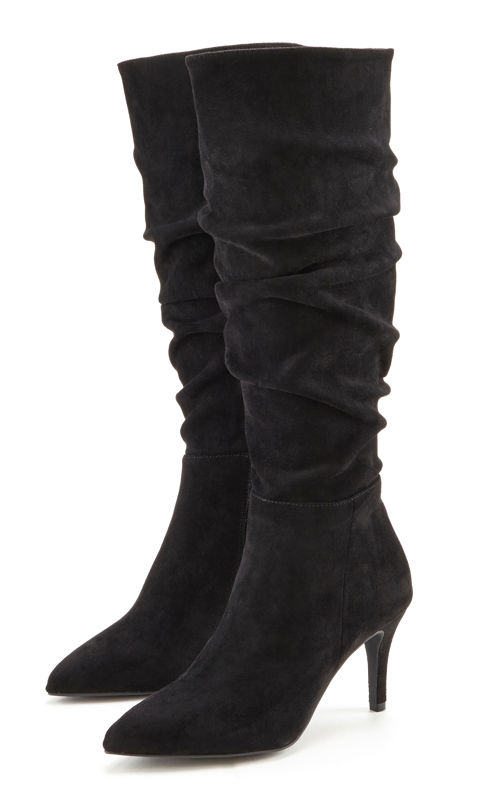 LASCANA Reißverschlussstiefel, mit modischer Raffung, Langschaft, High-Heel Stiefelette,Slouchy Boots