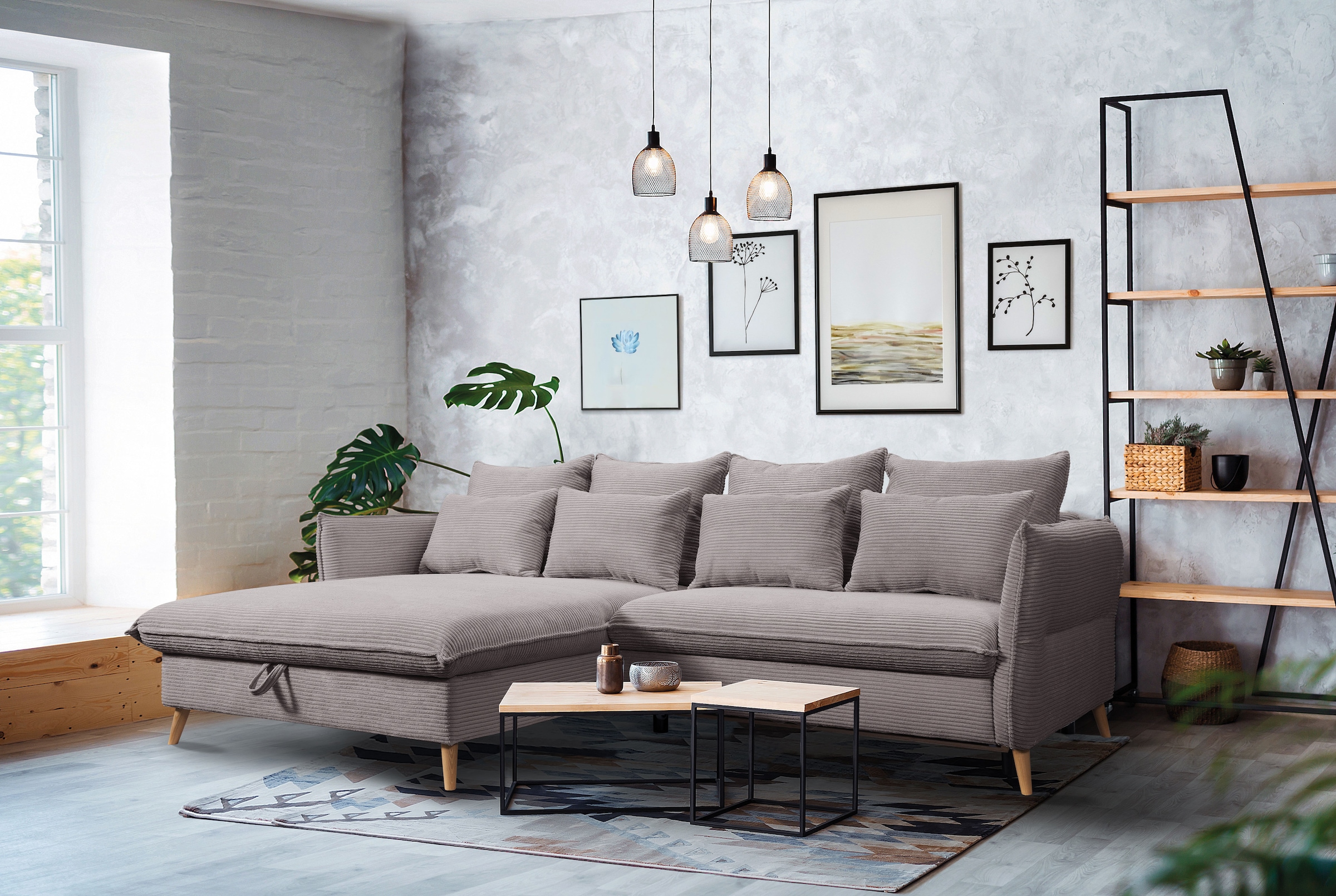 Ecksofa »WALPY«, L-Form, wahlweise mit Bettfunktion und Bettkasten, in Cord