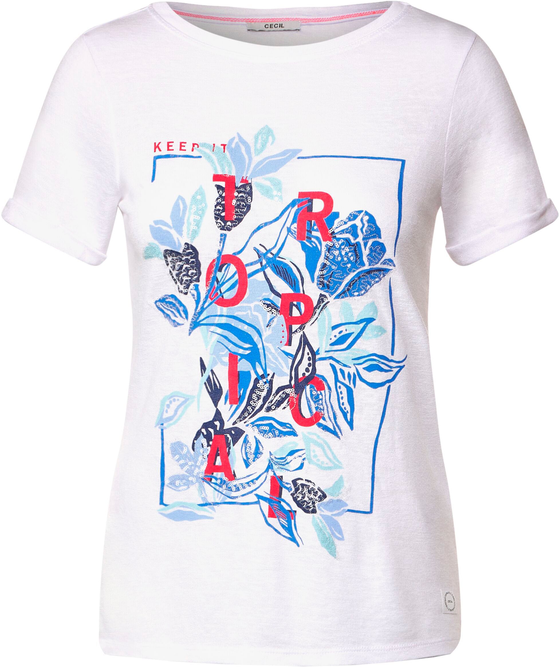 Cecil T-Shirt »LINENLOOK_Shape print«, Rundhalsausschnitt mit bei ♕ klassischem