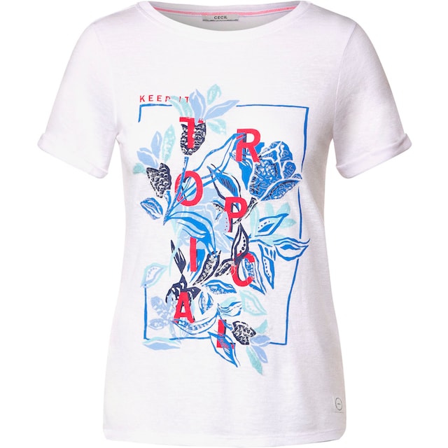 Cecil T-Shirt »LINENLOOK_Shape print«, mit klassischem Rundhalsausschnitt  bei ♕