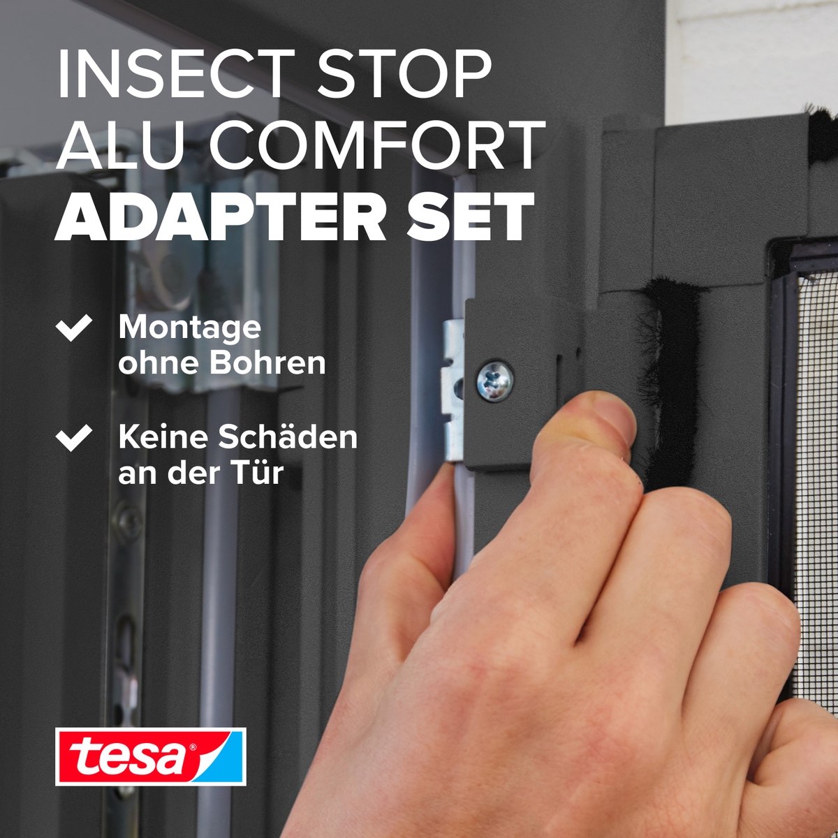 tesa Insektenschutz-Tür »Insect Stop Falt Adapter für ALU Comfort Fliegengitter - Adapter-Set«, zur Montage von Insektenschutz an Balkontür / Terrassentür