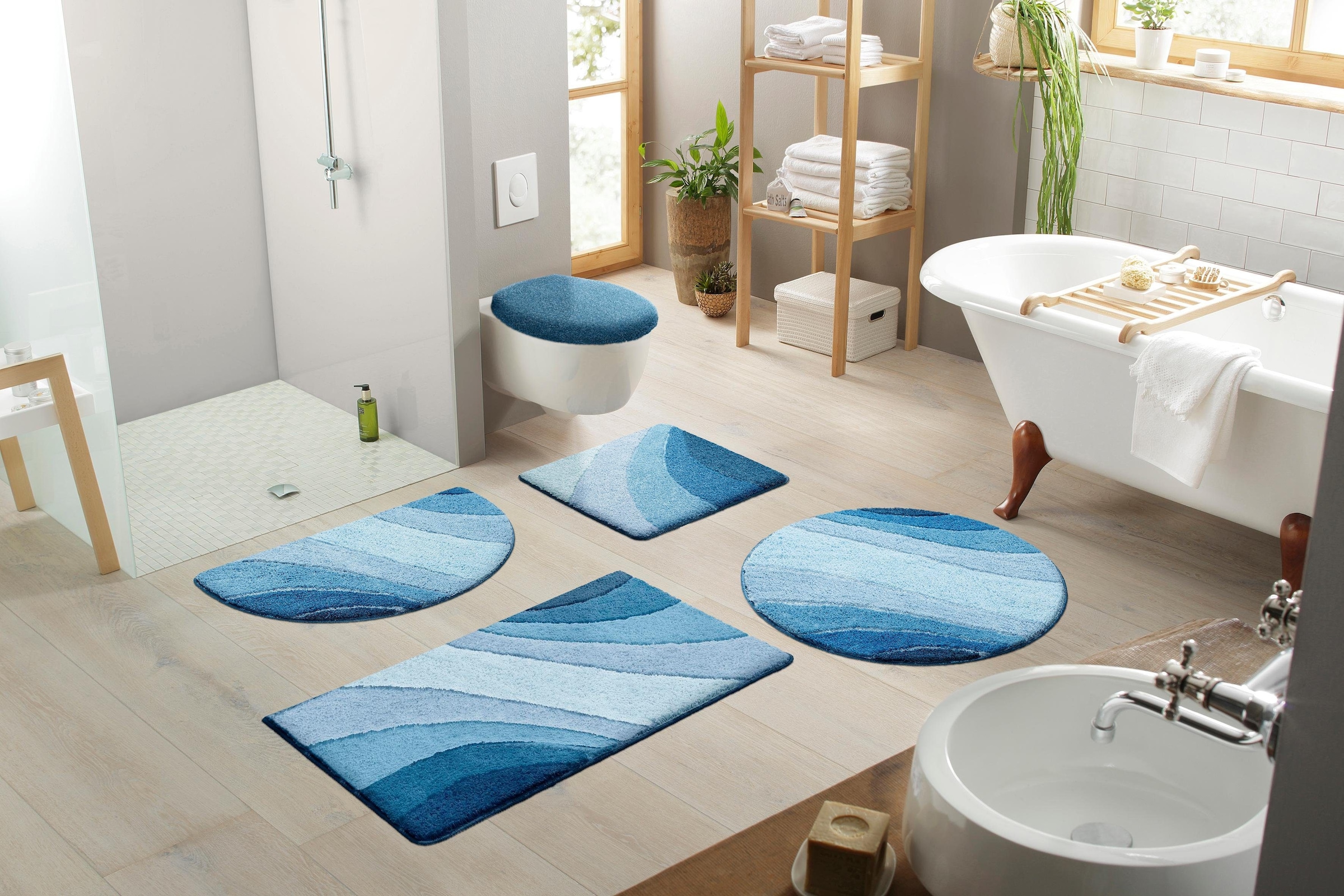 my home Badematte »Josie, Badvorleger, Badezimmer Teppich«, rutschhemmend beschichtet, fußbodenheizungsgeeignet-schnell trocknend-strapazierfähig, Badteppich, Badematten, rechteckig, rund & als 3-tlg. Set erhältlich