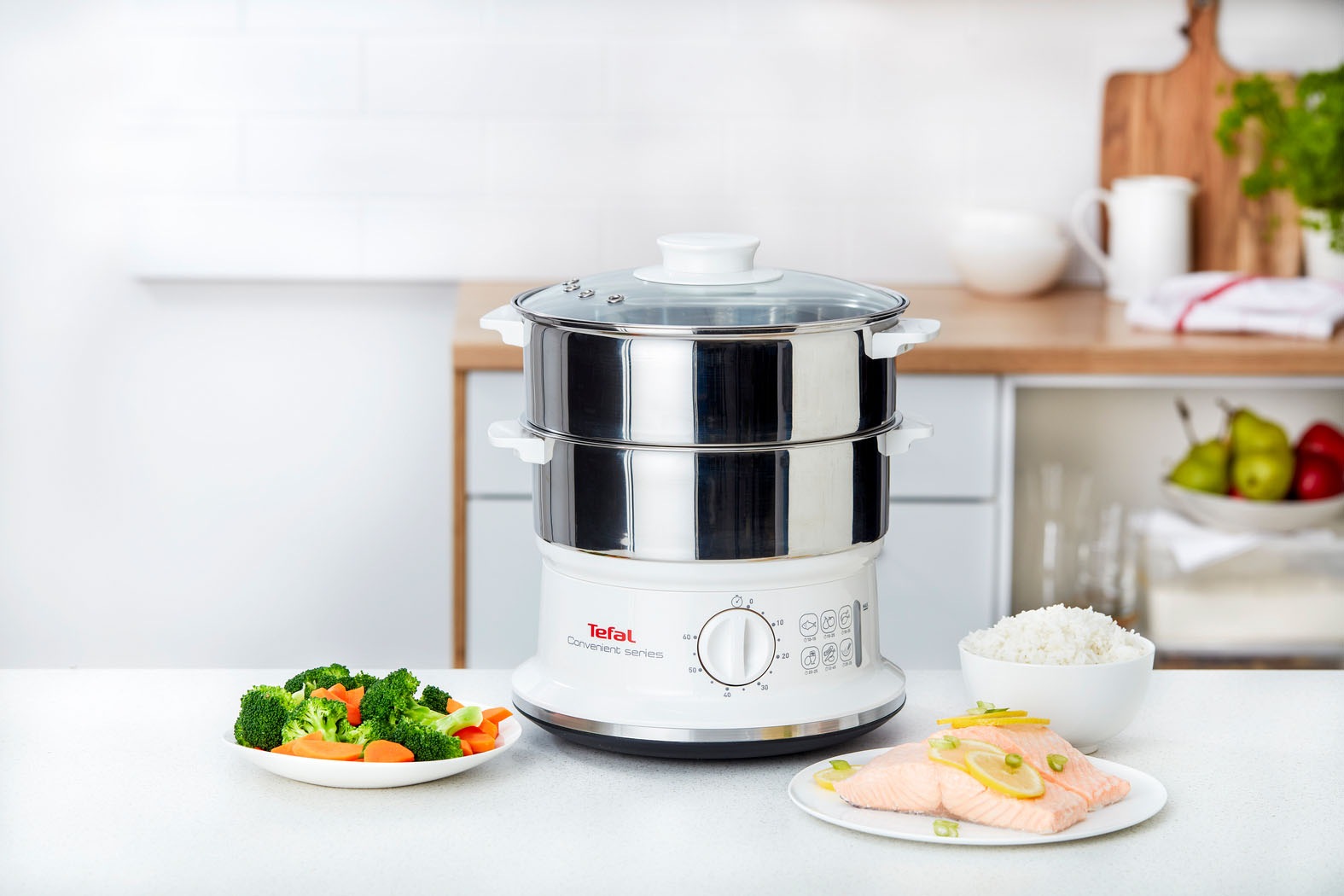 Tefal Dampfgarer »Convenient Series«, 900 W, 2 Edelstahlbehälter, 6 L, Ø 24cm, Timer, Abschaltautomatik, VC1451