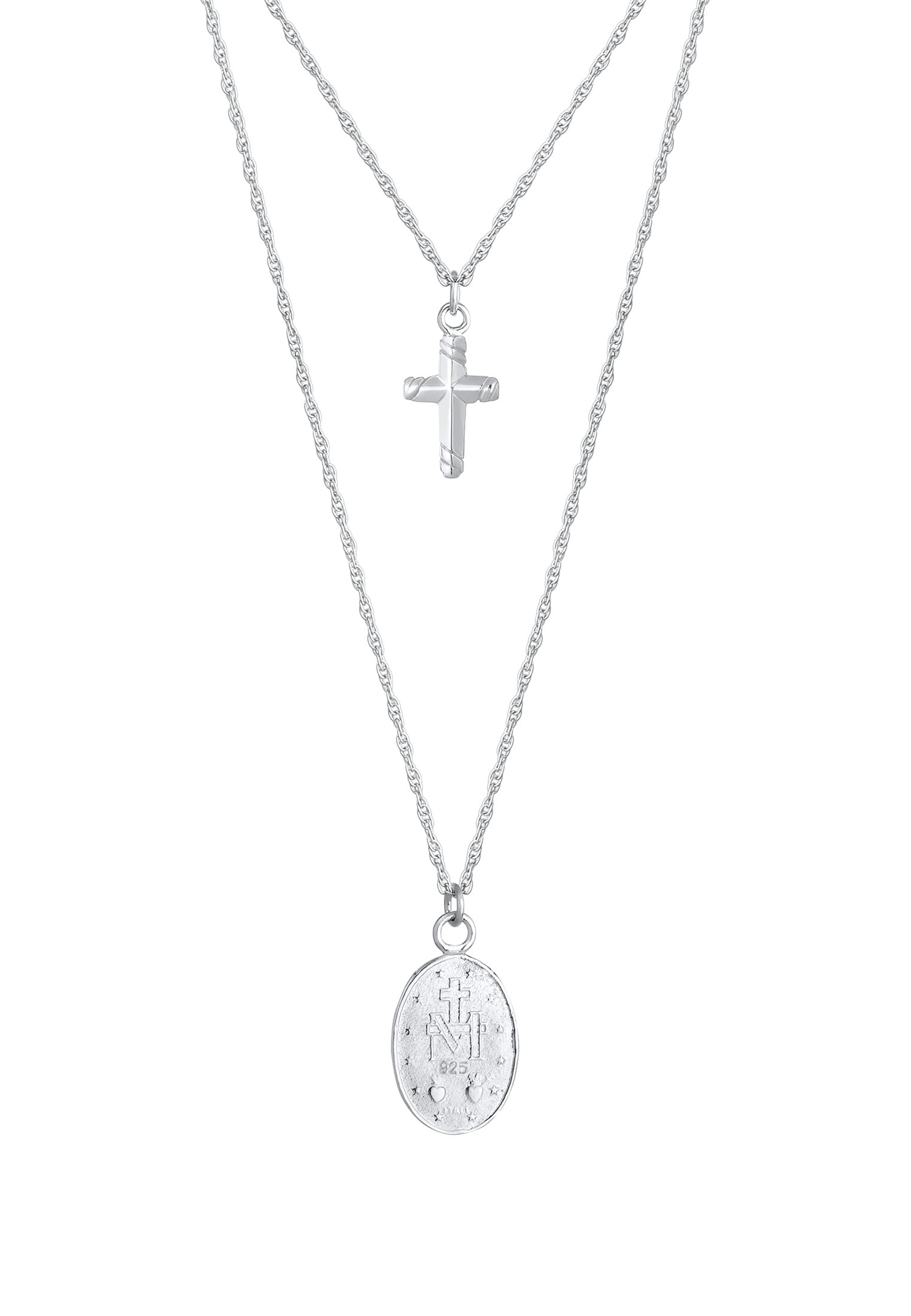 Elli Silberkette »Halskette Layer Kreuz Marienbild 925 Sterling Silber«