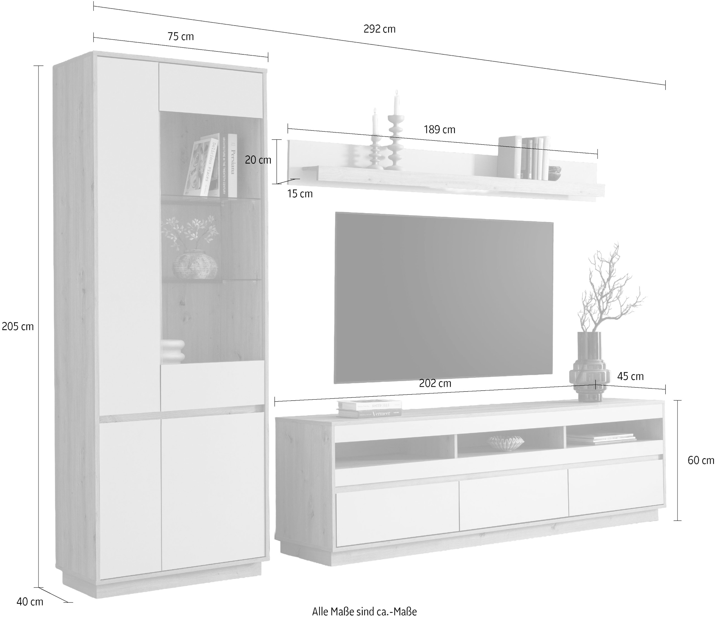 Home affaire Wohnwand »Sonora, moderne Anbauwand, Komplettset in Kaschmir/Eiche« Komplett-Set, 3 Stk. tlg.