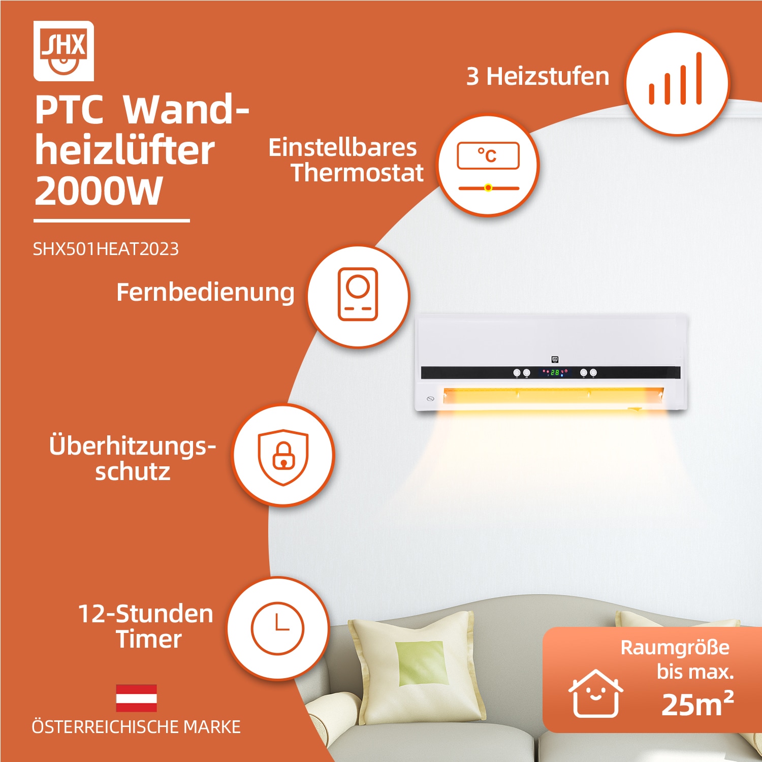 SHX Heizlüfter »SHX501HEAT2023«, 2000 W, PTC-Keramik, Wandmontage, 2000W