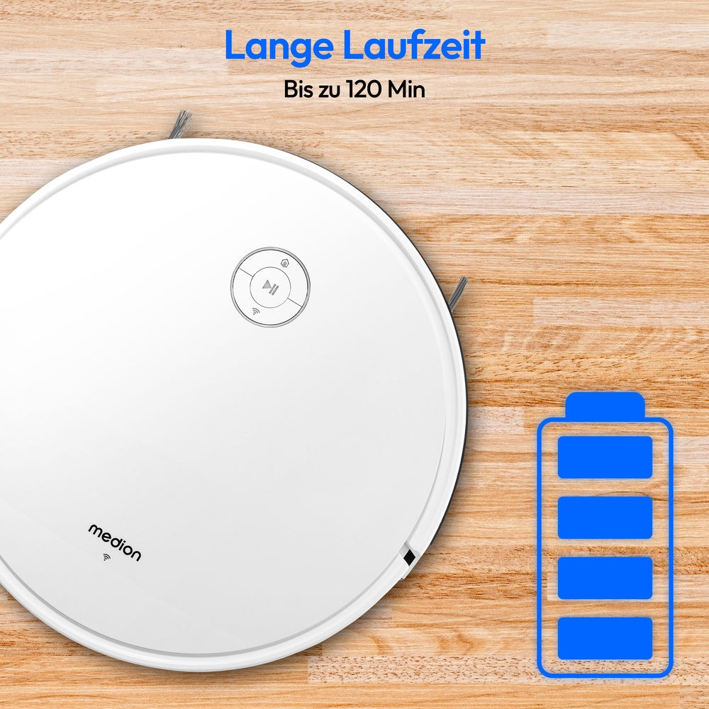 Medion® Saugroboter »S35 (MD 11899), intelligente S-Linien Navigation, 4 kPa Saugleistung«, App-Steuerung, Teppicherkennung, 120 min Laufzeit, Ladestation